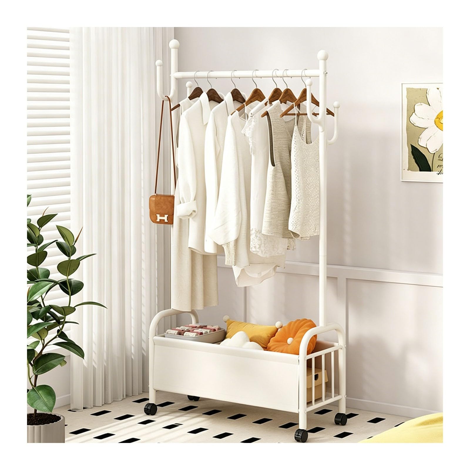 SXDHOCDZ Wooden Clothes Hanger with Storage Rack, Suitable for Small Spaces(white,80cm)