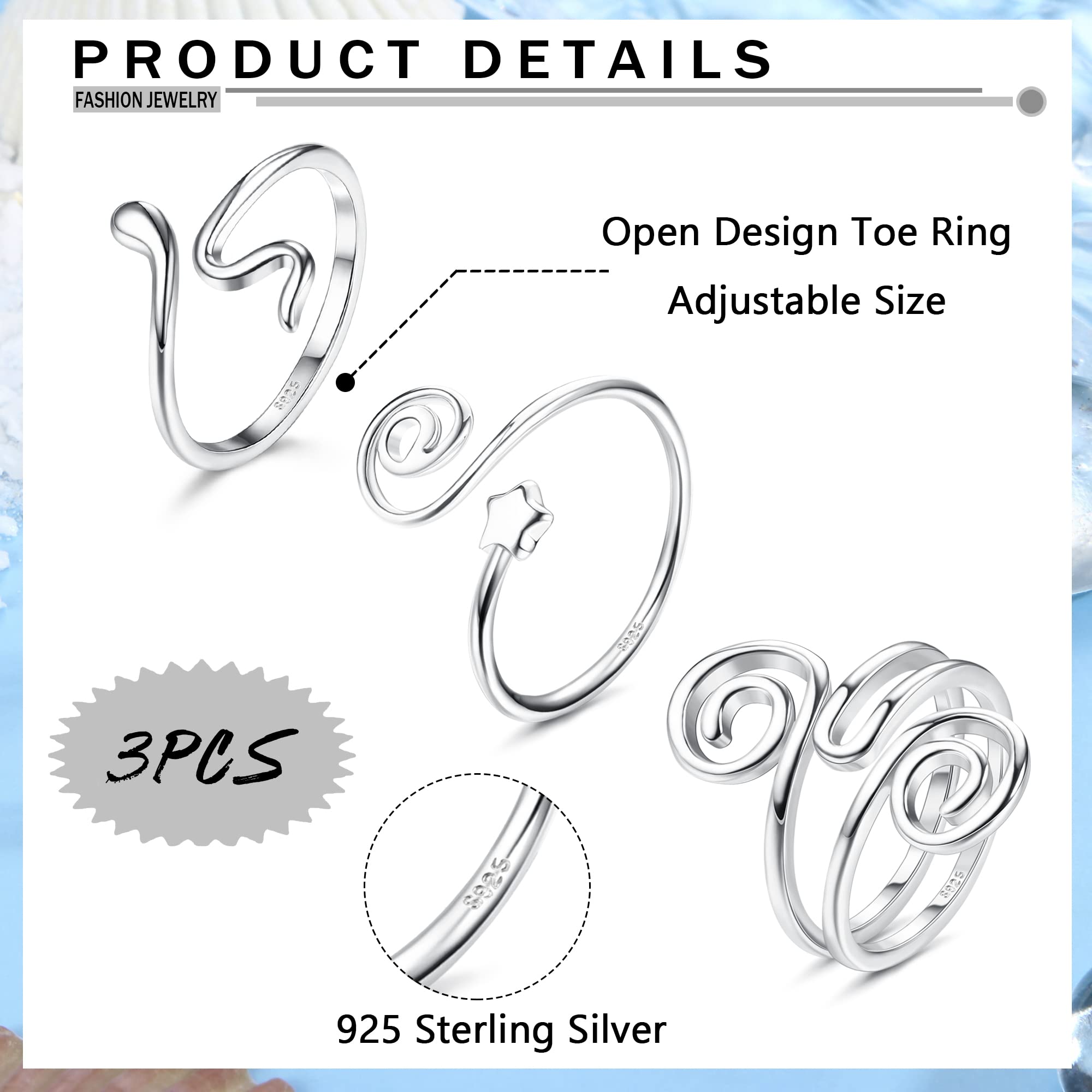 Florideco 3Pcs S925 Sterling Silver Toe Rings for Women Open Toe Rings Comfort-Fit Adjustable Toe Rings Celtic Knot Turquoise Finger Foot Jewelry Set: African Toe Ring