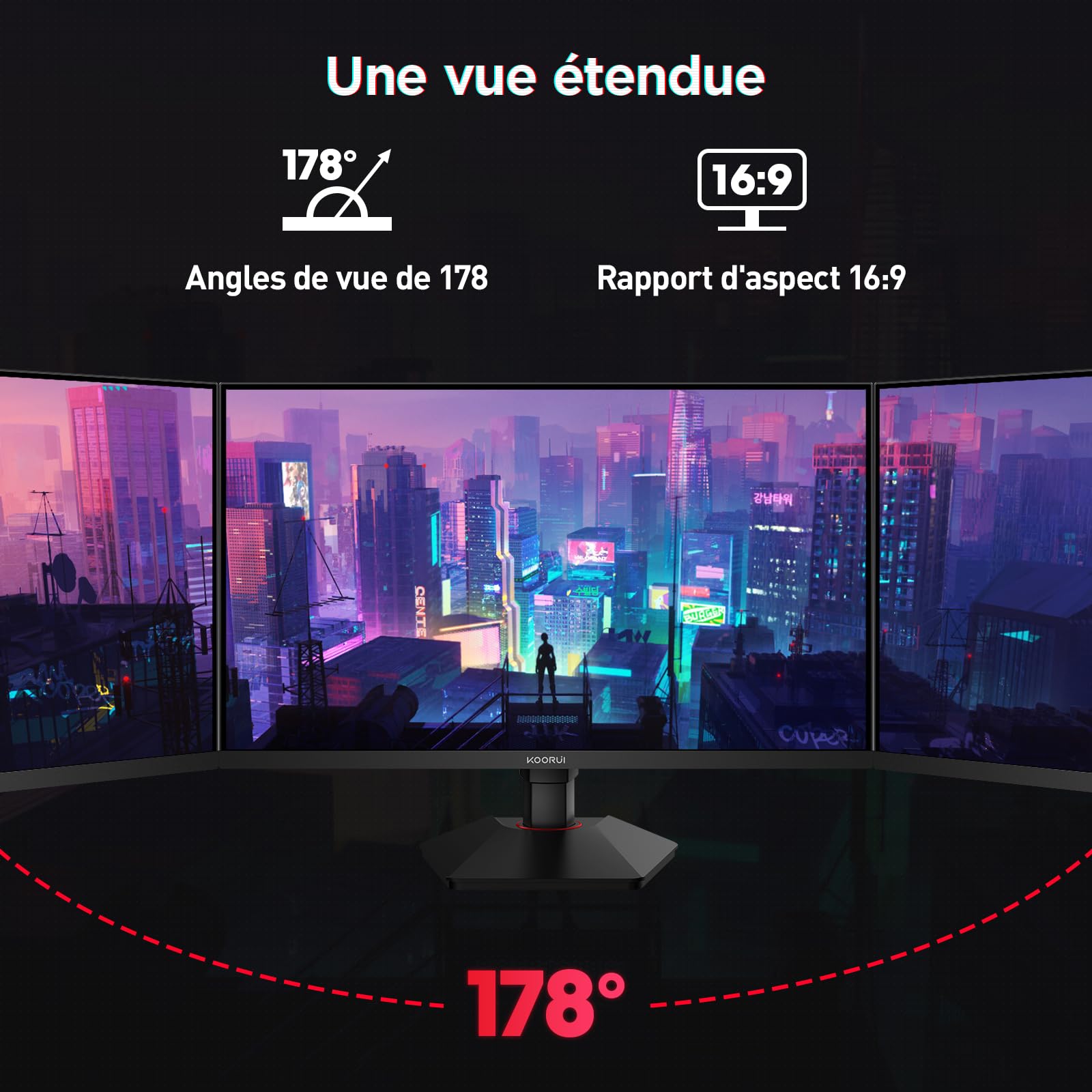 KOORUI G2722P Ecran PC Gamer 27 Pouces 200Hz, Fast IPS, QHD 1440P Ecran Gaming, 1ms, HDR 400, Adaptive Sync, VESA 75x75mm, HDMI 2.0/DP1.4,Réglage en Hauteur