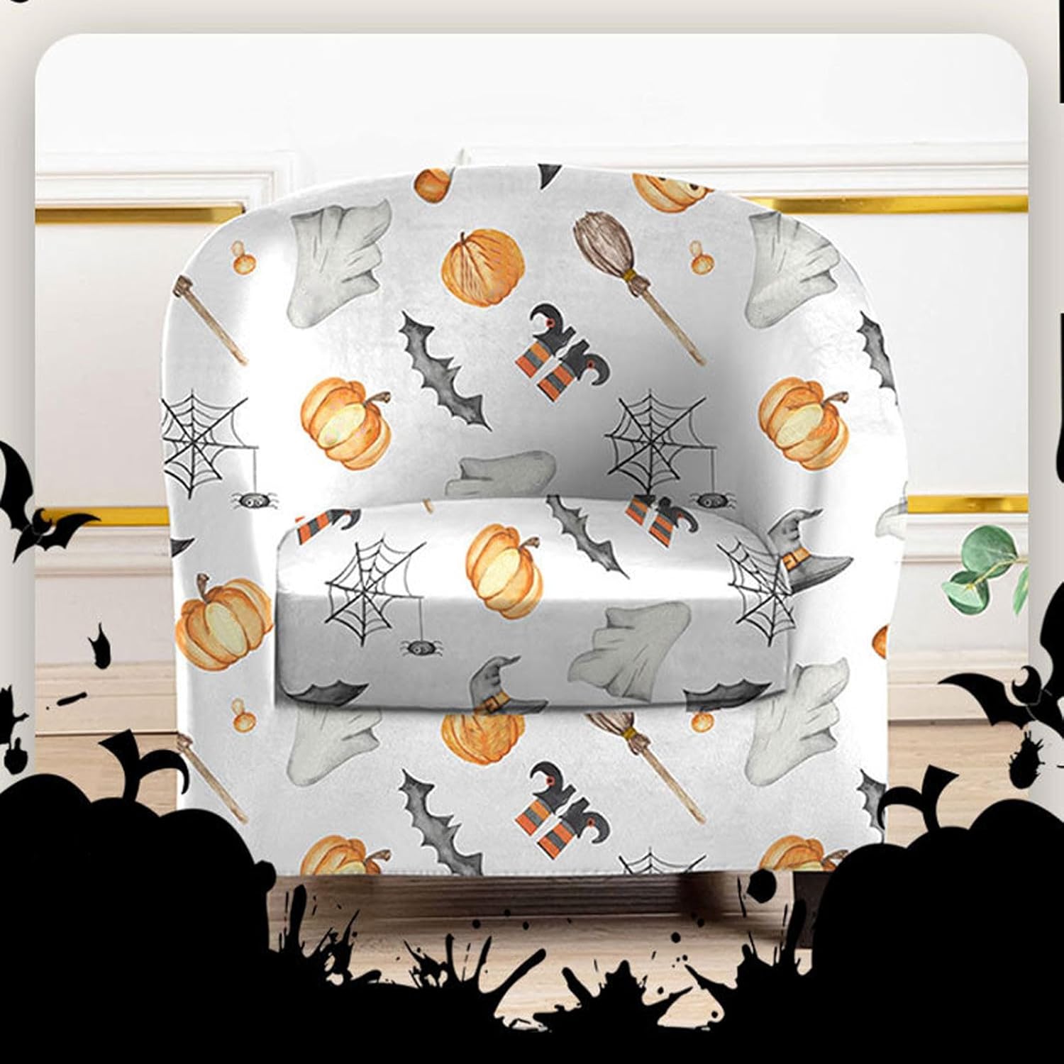 PEKJI Halloween Club Chair Slipcover Tub Chair Covers for Armchairs Stretch Armchair Slipcovers Washable Wing Back Covers(A03)