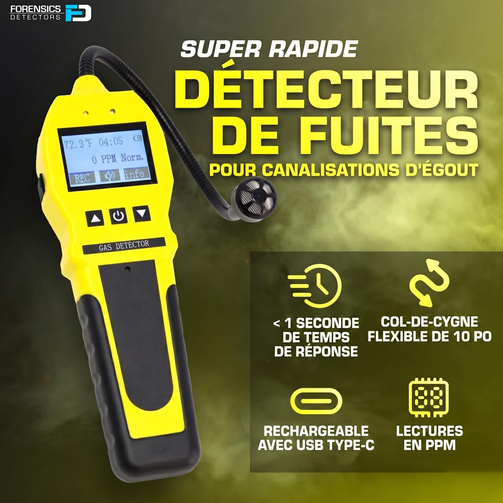Forensics Détecteur de fuites de gaz | Gaz Naturel, méthane, Propane, Butane, H2, Nh3 et alcanes