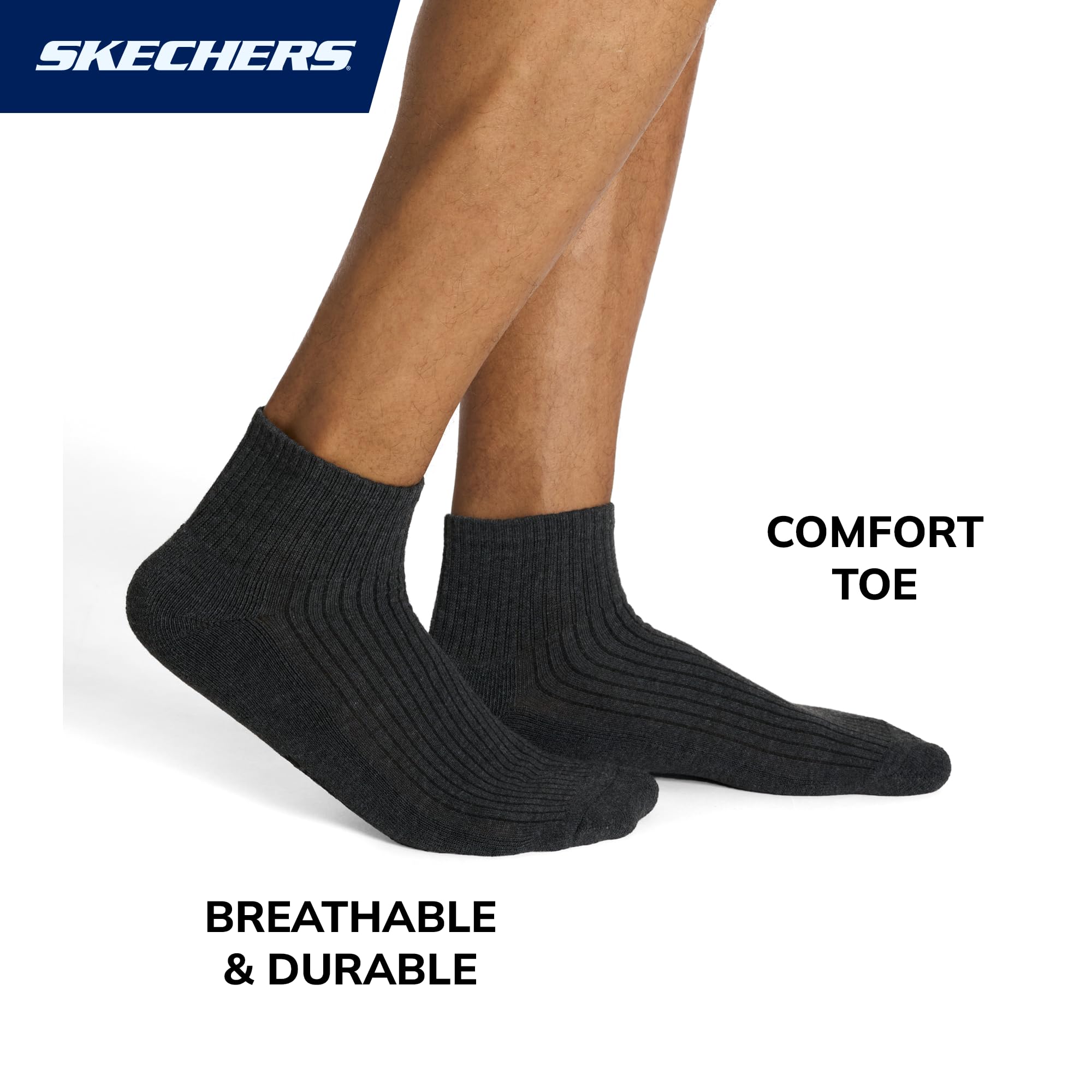 Skechers Męskie 10-pak półfrotte klasyczne skarpety Quarter Crew, wygodne dopasowanie i amortyzowana wkładka, Biały/stalowy szary/ciemny dżins, 43-47 EU