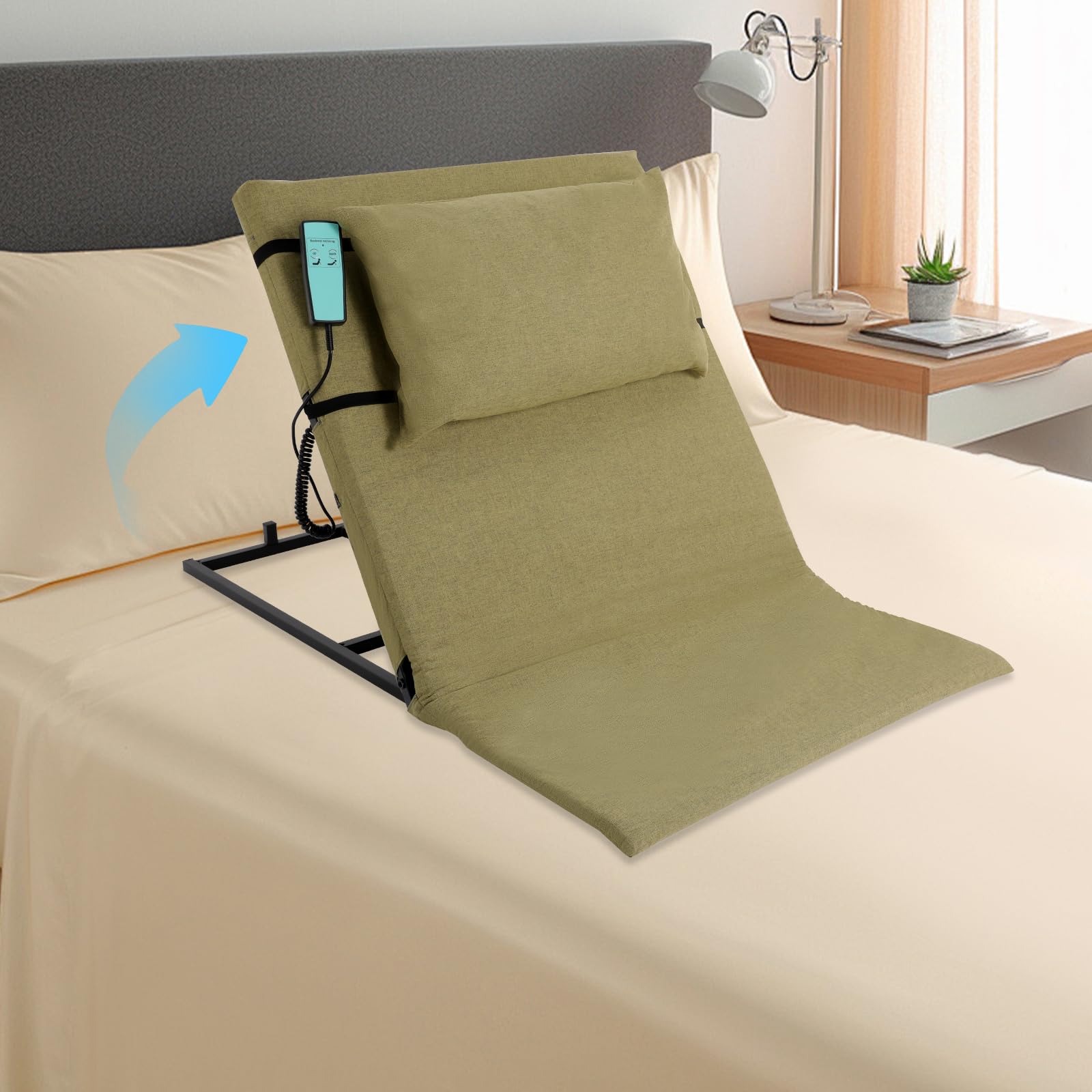 Respaldo eléctrico, cama ajustable de 2 a 80 grados, respaldo de cama elevadora portátil, ayuda para sentarse para personas mayores y cuidado del paciente para leer, descansar y comer, con