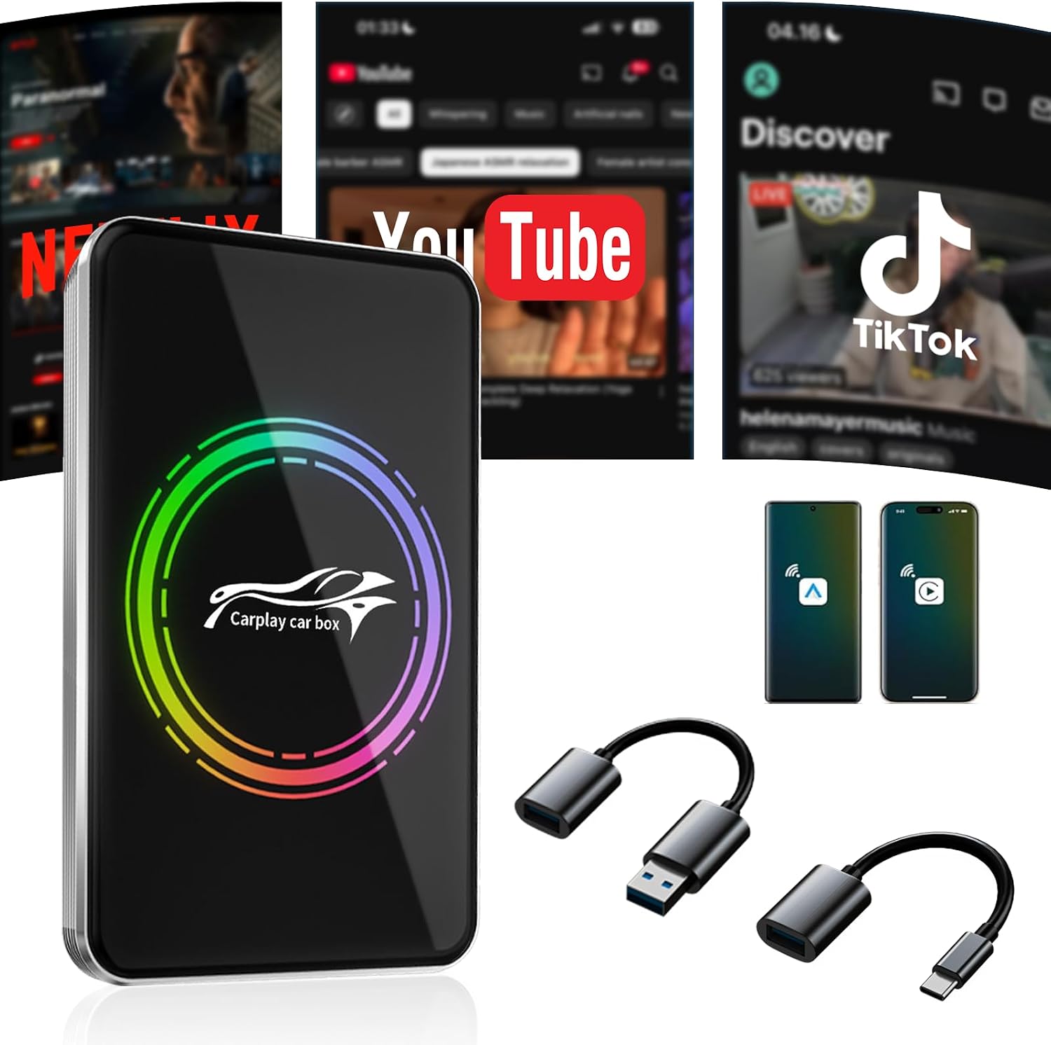 CarPlay AI Box, 3 in1 Wireless CarPlay Adapter, 4GB+32GB
