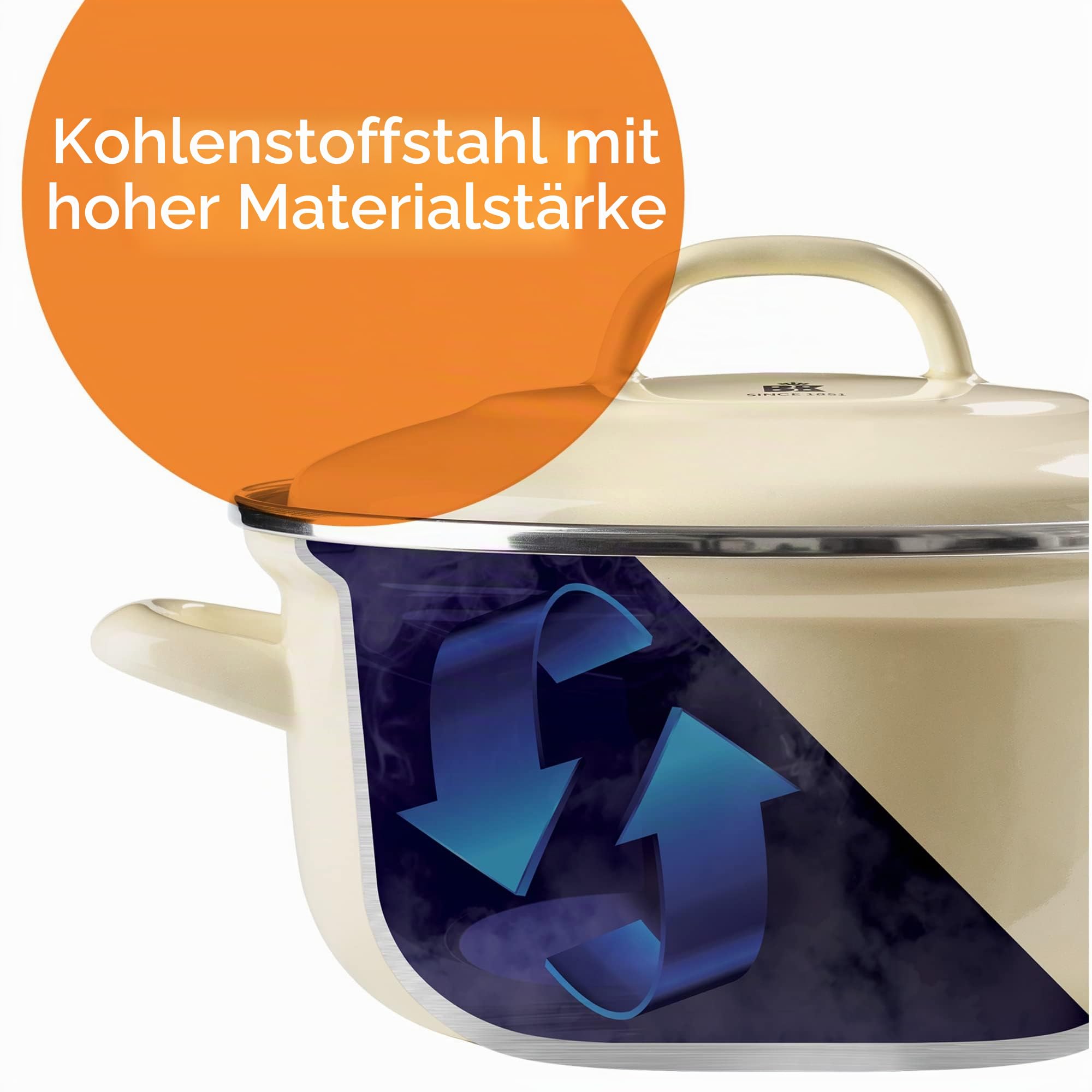 BK Indigo Holländisches Erbe Runde Deutsche Emaillierte Kasserolle mit Deckel mit PFAS-Freier Keramischer Antihaftbeschichtung, 22 cm/3,3 Liter, Induktion, Spülmaschinenfest, Backofenfest, Crème