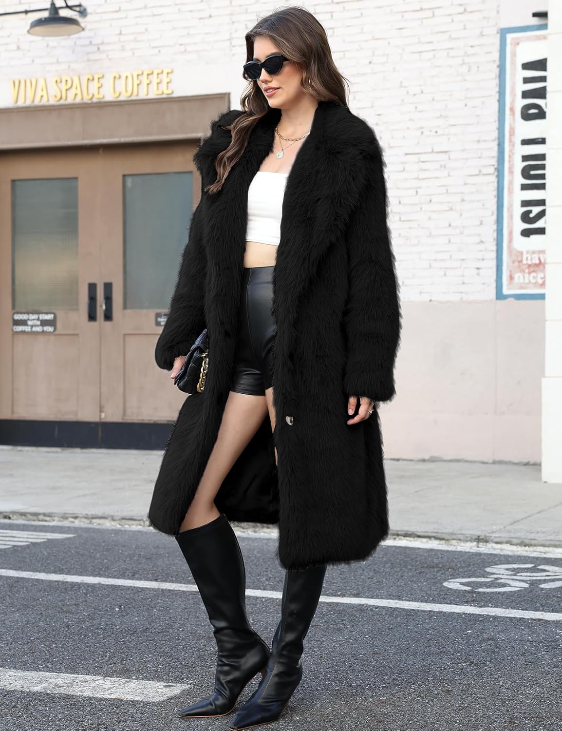 Gihuo Women' s Faux Fur Coat Lapel Collar Long Sleeve Furry Jacket Long Shaggy Jackets Open Front Warm Outerwear - Image 2