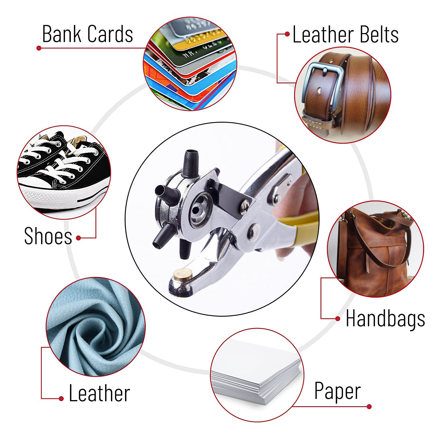 Leder-Lochstanzer 6 Größen - Für Gürtel, Armbänder & Hundehalsbänder