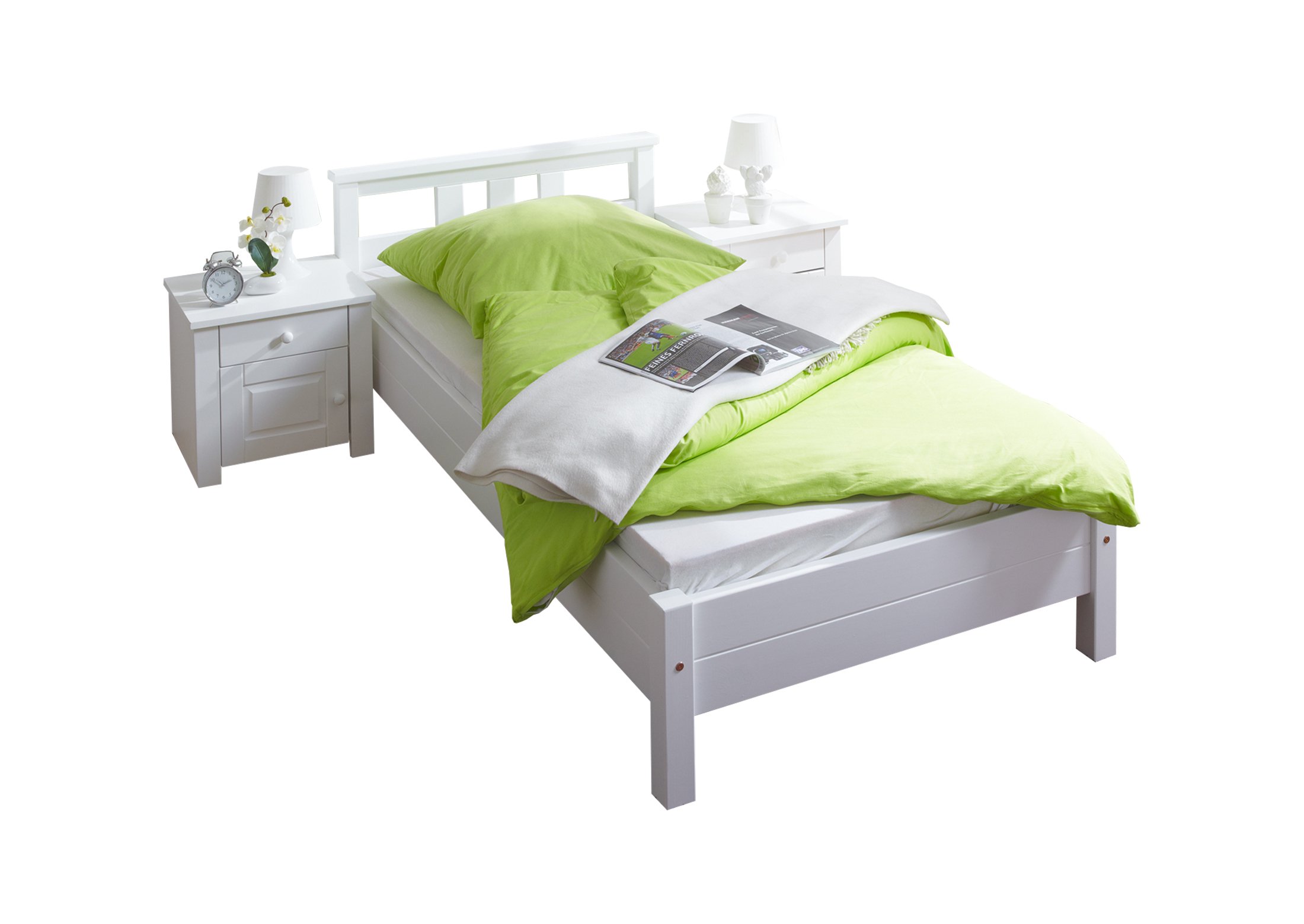 Einzelbett Merci Massivholz Kiefer Weiss 100 x 200 cm