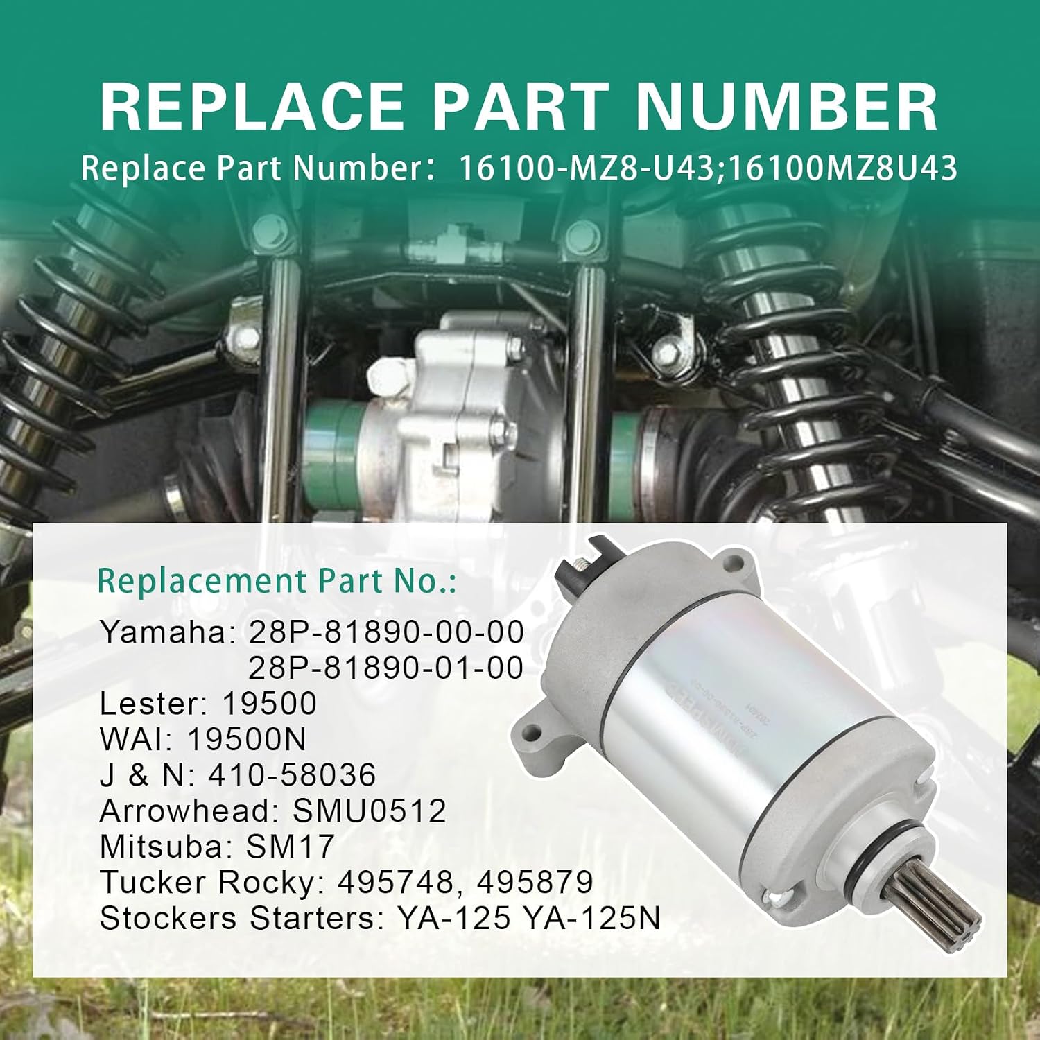 Starter & Relay Compatible with 2009-2015 Yamaha Grizzly 550 2009-2023 Grizzly 700 2016-2023 Kodiak 700 Replace# 28P-81890-00-00 28P-81890-01-00 19500 410-58036 SMU0512 SM17 YA-125N