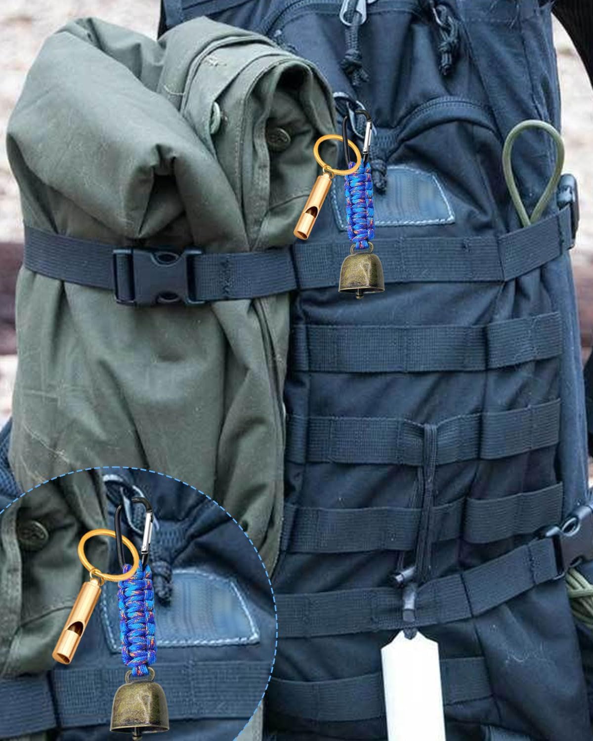 2-teiliges Set Bärenglocke und Pfeife, Laute Bärenglocke Notfallpfeife Bärenglocke Wandern für Wandern Camping Outdoor Angeln Klettern Mountainbike Überleben Reisen