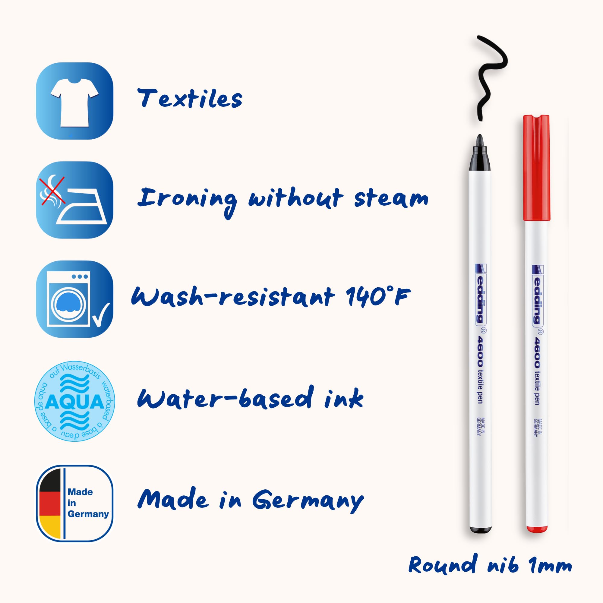 edding 4600 pisak tekstylny – zestaw 10 kolorów (fun) – zaokrąglony, 1 mm – marker do materiału odporny na pranie (60°C) – marker do tkanin