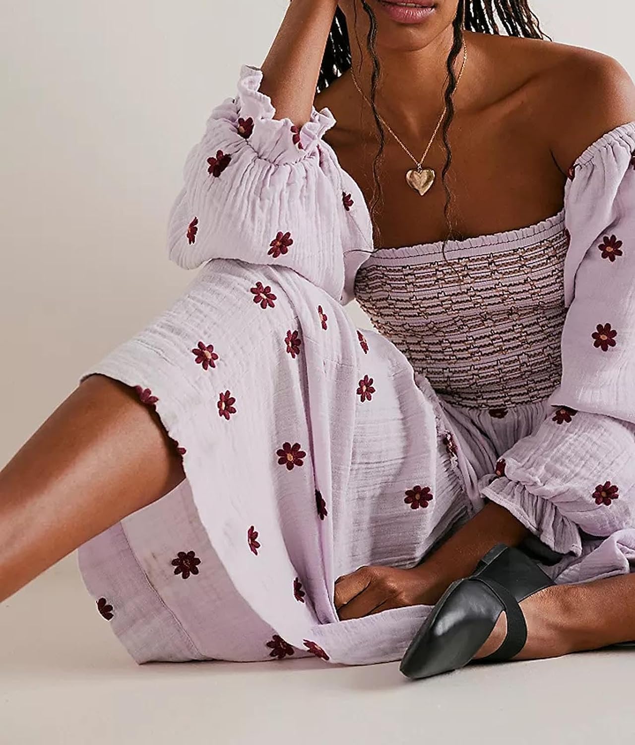 Willow Dance Women Casual Bohemian Floral Dress Square Neck Ruffle Swing A Line Long Sleeve Beach Maxi Dress with Pockets - Image 4