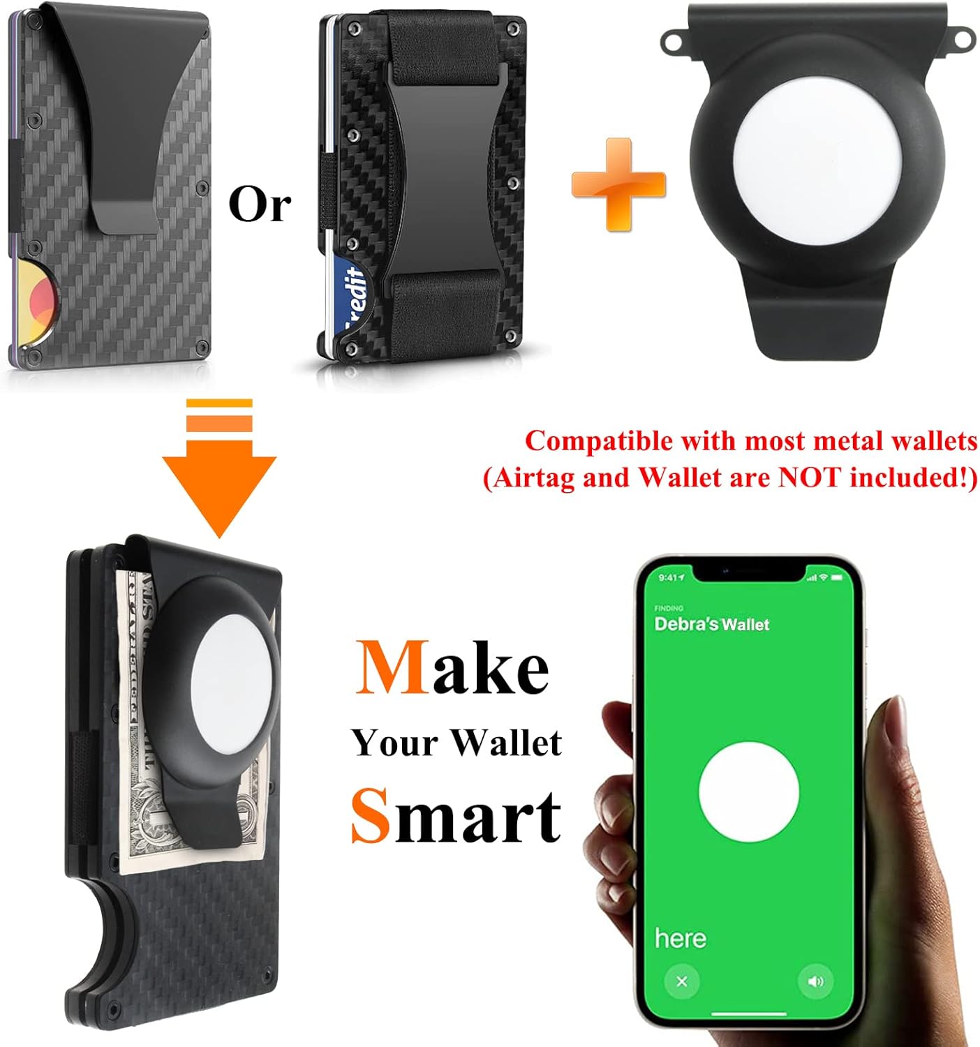Holder Compatible with Airtag Gen 2/Gen 1 for Wallet, Money Clip for Metal Wallet, Minimalist Slim Anti-Lost Tracker Case Accessories Attachment for Apple Airtag 2/1 - Image 2