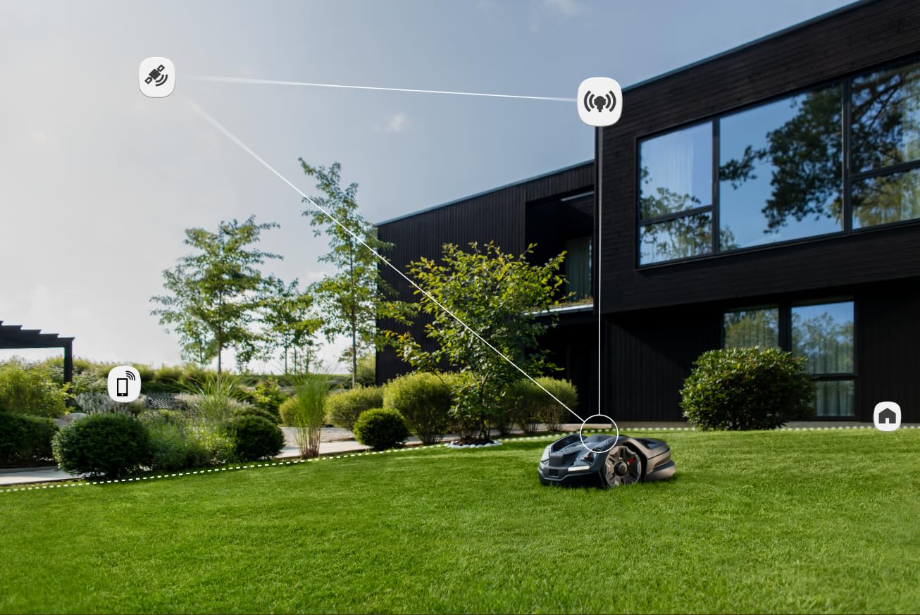 Husqvarna EPOS Plug-in Modul NERA 305E, 310E, 405XE, 410XE, Kabellose GPS RTK Installation ohne Begrenzungskabel, Virtuelle Mähzonen und Sperrbereiche per App