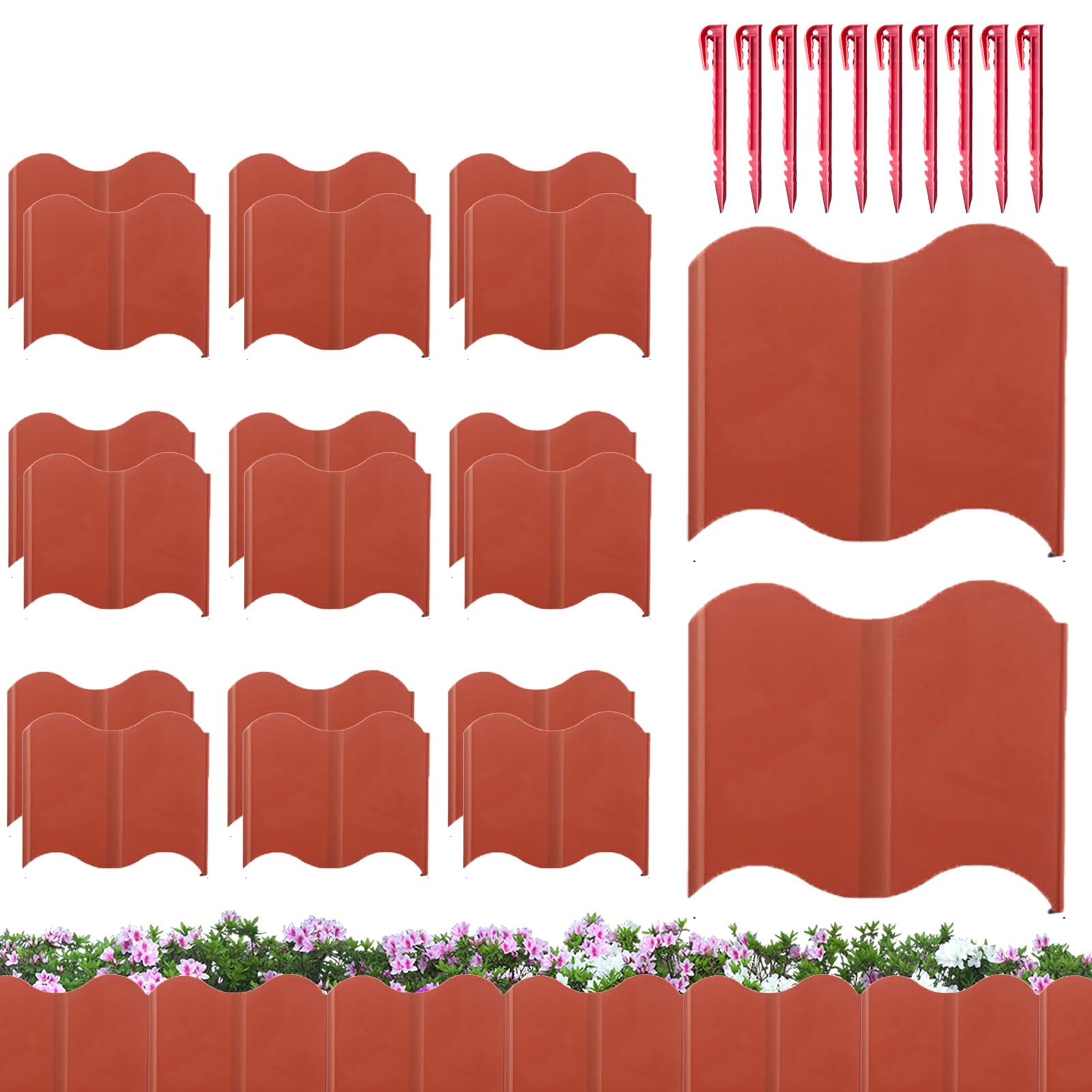 Bordo per aiuole di fiori, set di 20 pannelli decorativi per recinzione