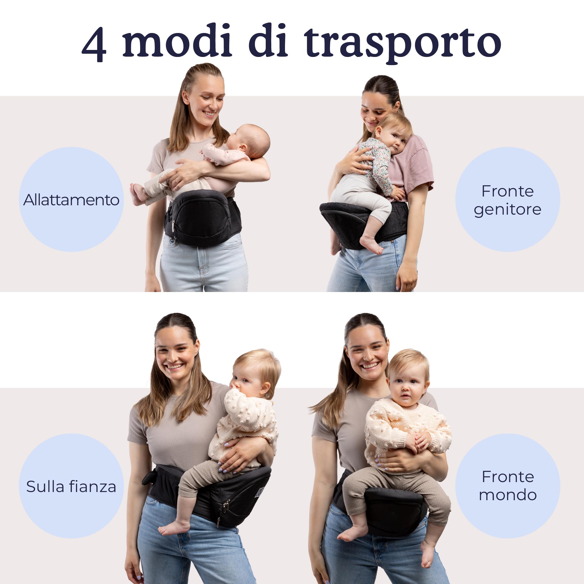 Beco Marsupio Seduta ad Anca Pieghevole, 4-in-1, 0-36 Mesi, Nero | Si piega piatto nella borsa cambio, Seduta di Supporto che allevia braccia e schiena, si adatta da 0 a 36 mesi.
