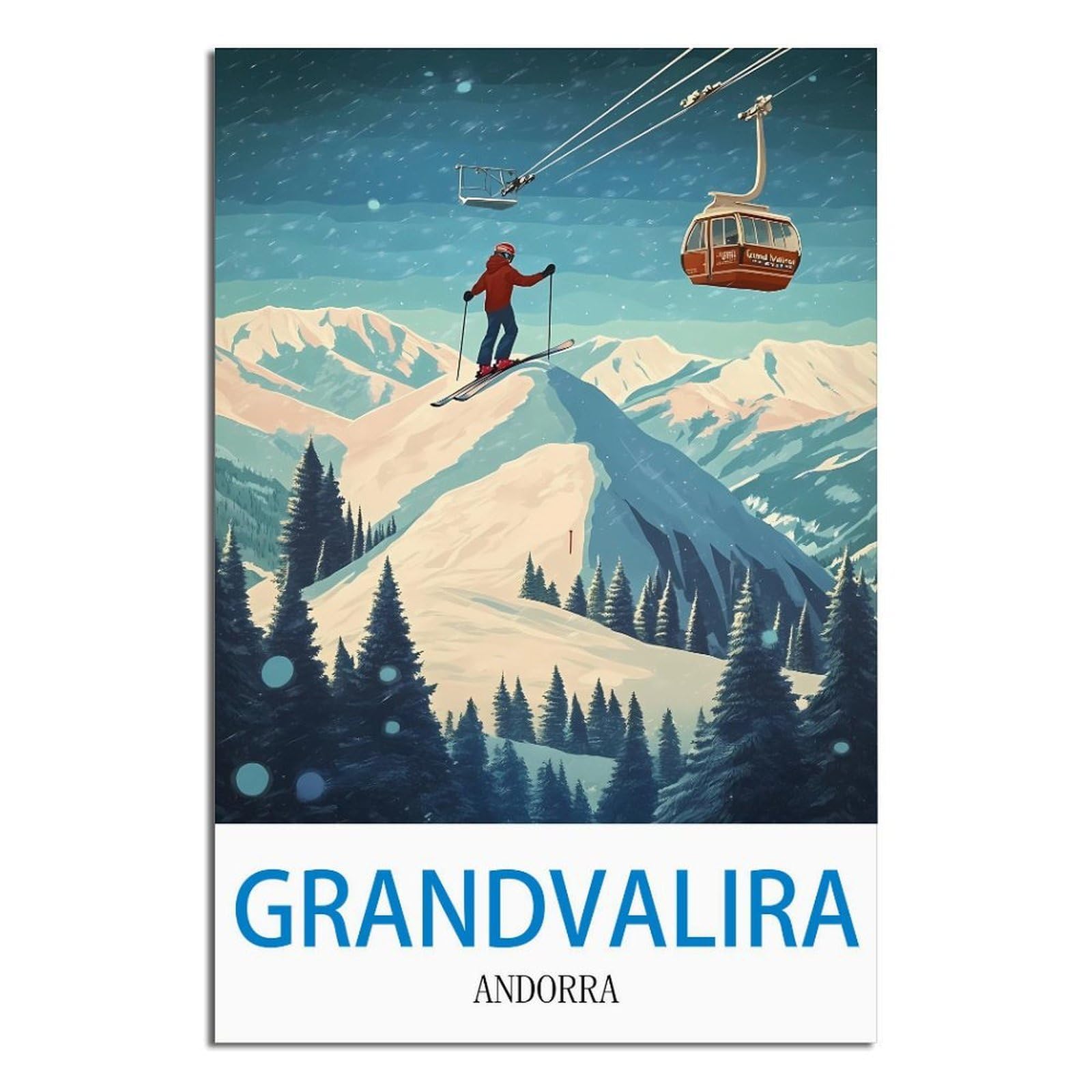 iPuzou Grandvalira Andorra Vintage Travel Posters 12x18inch(30x45cm) Canvas Wall Decor, Wall Art Posters Prints Paintings Pictures for Living Room
