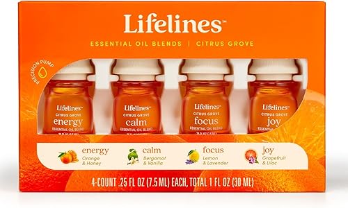 Lifelines Mezcla de aceites esenciales "Citrus Grove", paquete de 4, aceites de naranja y limón para difusor, aceites esenciales 100% puros y