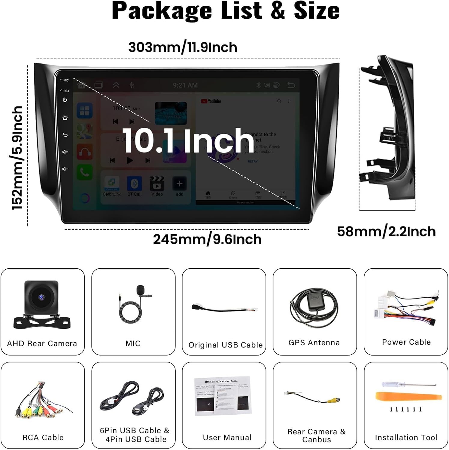 4 Core 4G+64G Car Stereo Radio for Nissan Sentra 2013-2017 Apple Carplay Android Auto 10.1" HD 1280 * 720 Touch Screen GPS Navigation Bluetooth 5.0 DSP 32EQ FM/RDS Mirror Link WiFi Backup Camera Mic