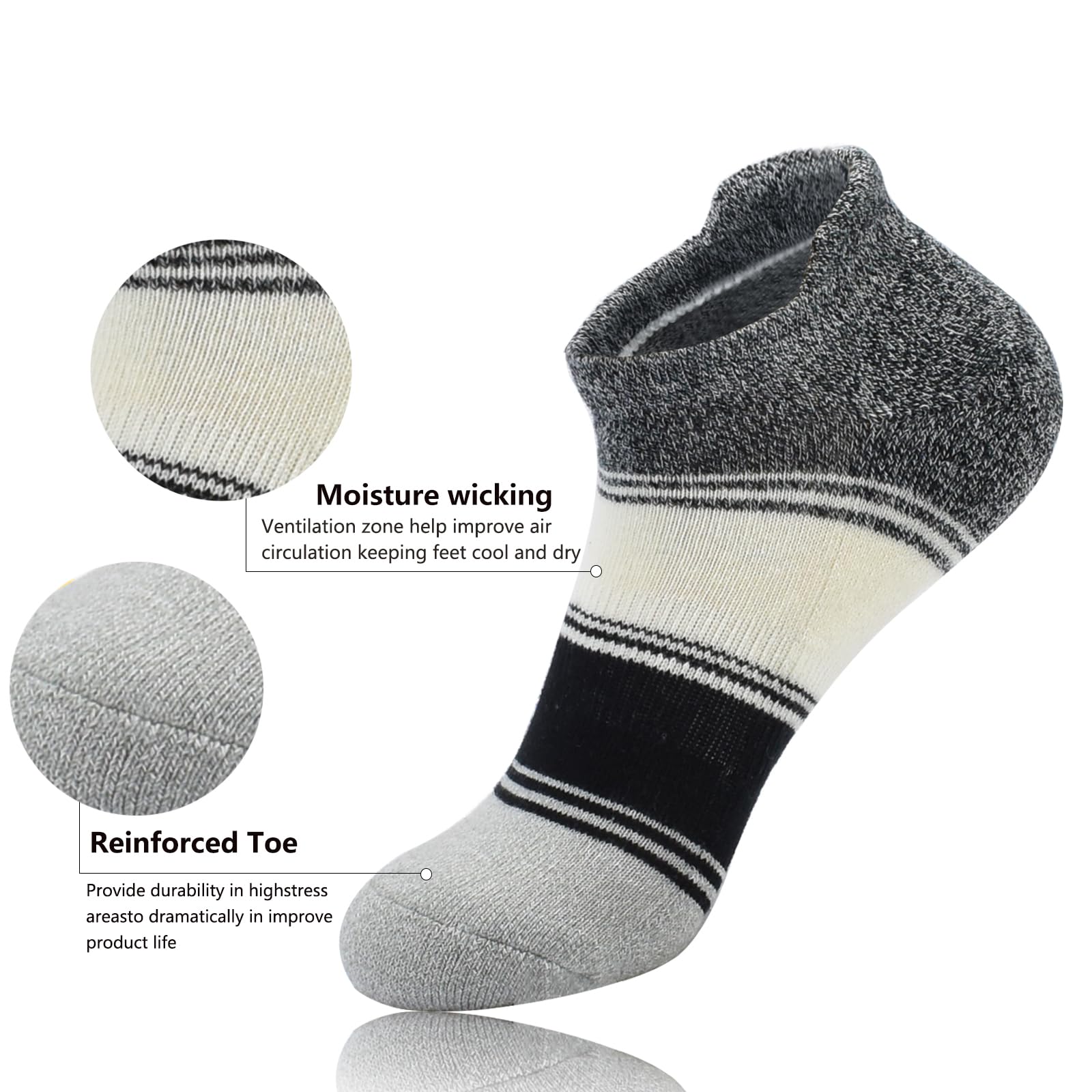 Calcetines deportivos de algodón para mujer, de corte bajo, acolchados, transpirables, para correr, con lengüeta, de algodón, paquete de 6