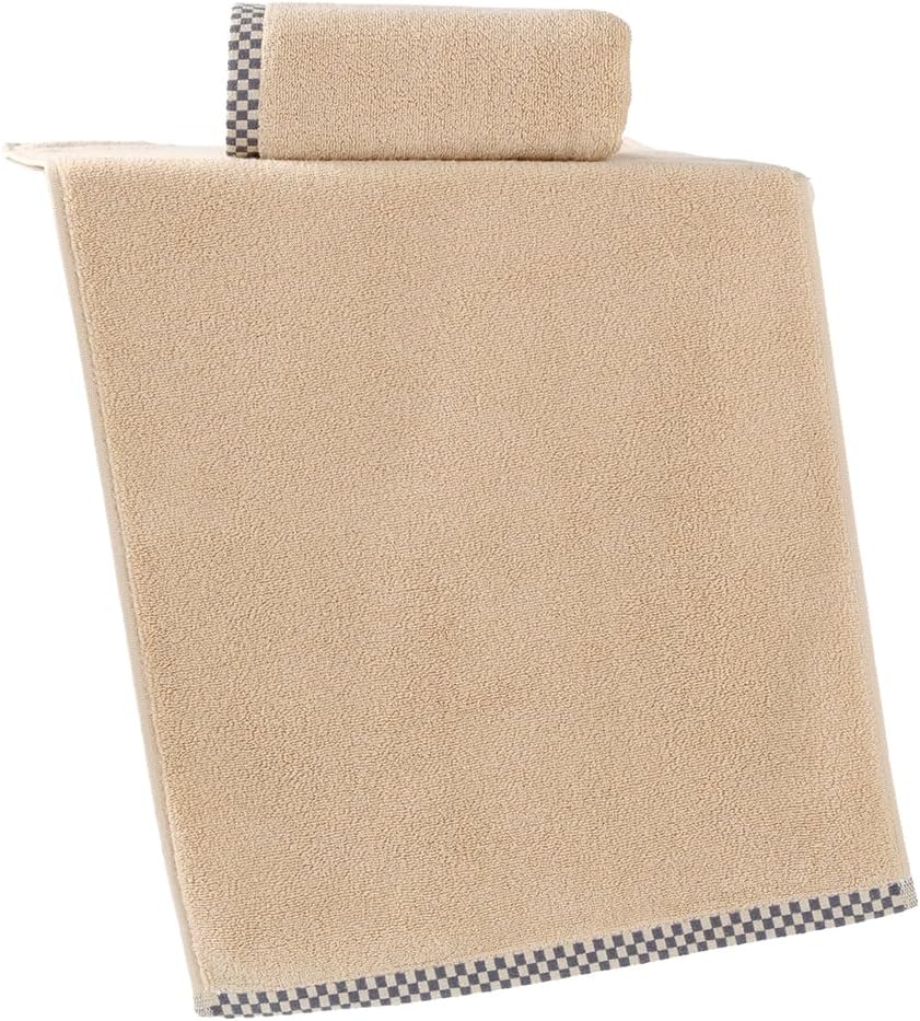 YiLUOMO Beige Hand Towel Set of 2 Super Soft Highly Absorbent 100% Cotton Thick Solid Pattern with Grey Plaid Trim Border Design Quick Dry Luxury Hand Towels for Bathroom Decor 13 x 29 Inch - Image 9
