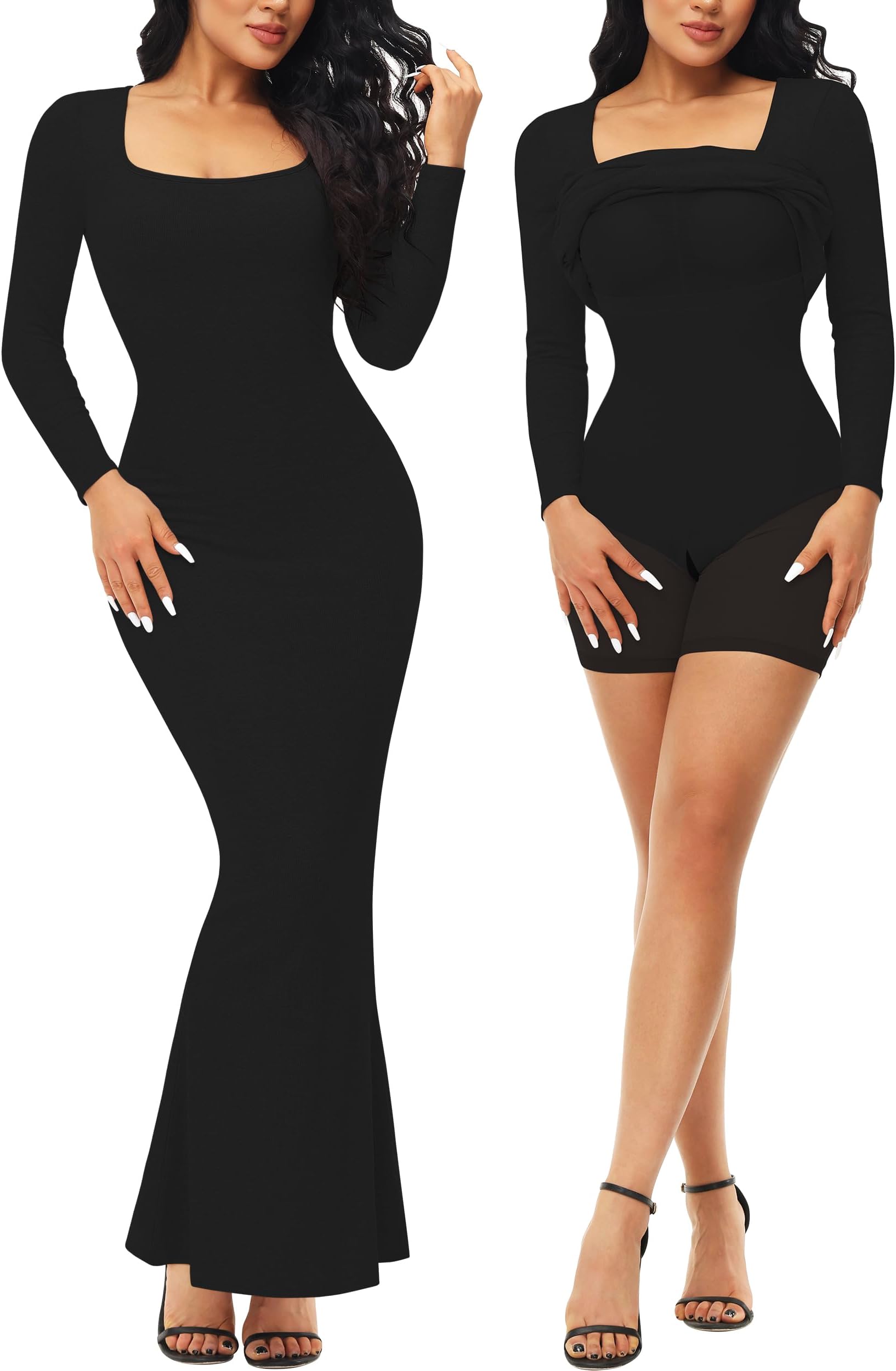 FengbayShapewear Dress for Women Bodycon Dress with Built in Shapewear Shaper Dress Square Neck Lounge Long Dress