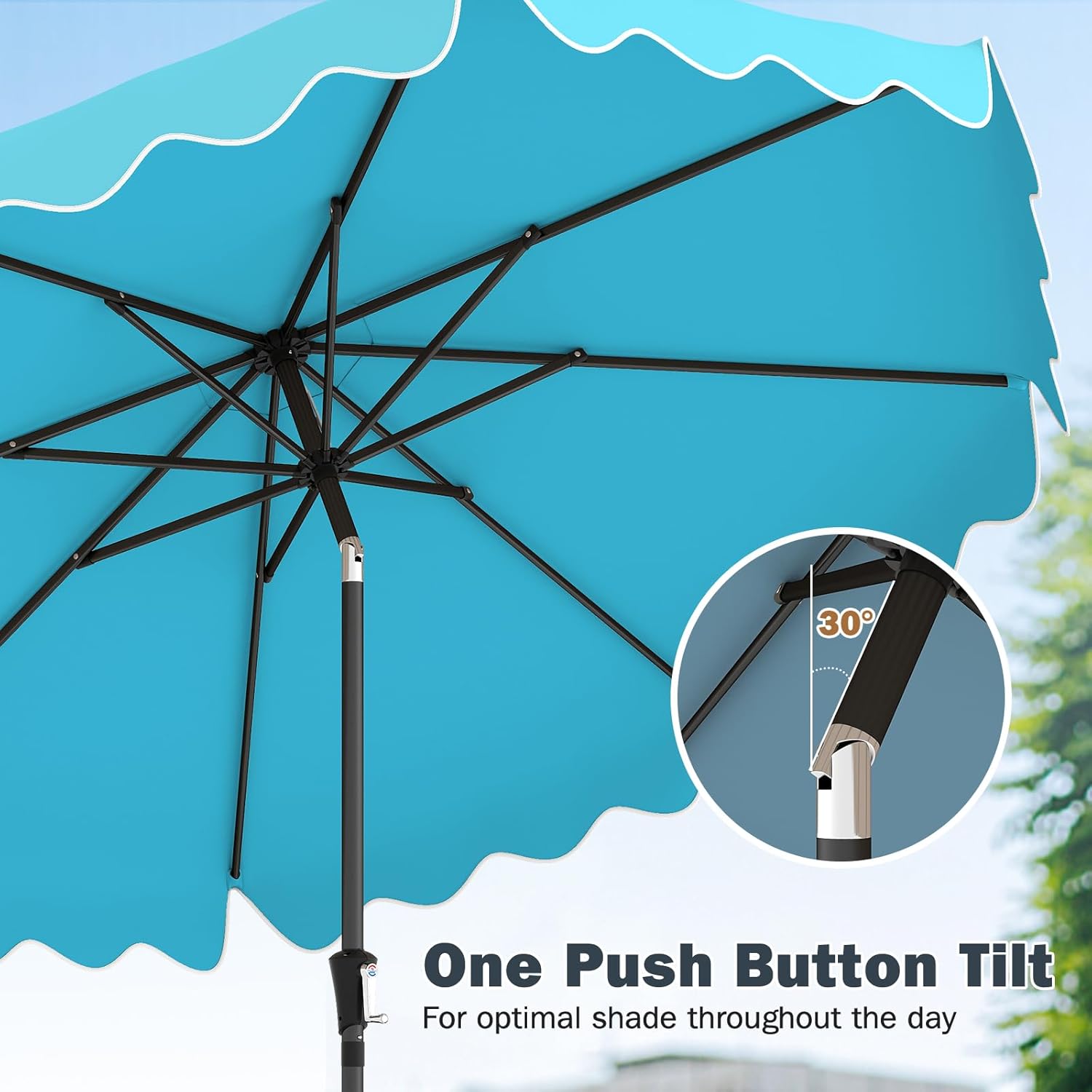 Tangkula 9 FT Patio Umbrella with Base Included, 2-Tiers Outdoor Scalloped Table Umbrella with 2 Sandbags, Tilt Adjustment, Crank, 8 Ribs for Market Backyard Pool Deck Beach Lawn