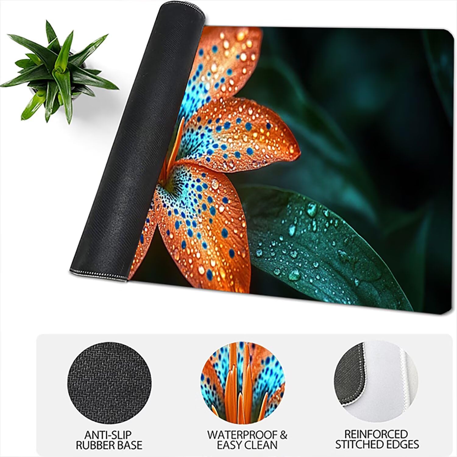 Lejnlnng Podkładka pod mysz do gier XXL, 120 x 60 cm, duża kwiatowa mata na biurko, wodoodporna podkładka pod mysz XL, antypoślizgowa gumowa podkładka pod mysz z przeszytymi krawędziami do biura, do