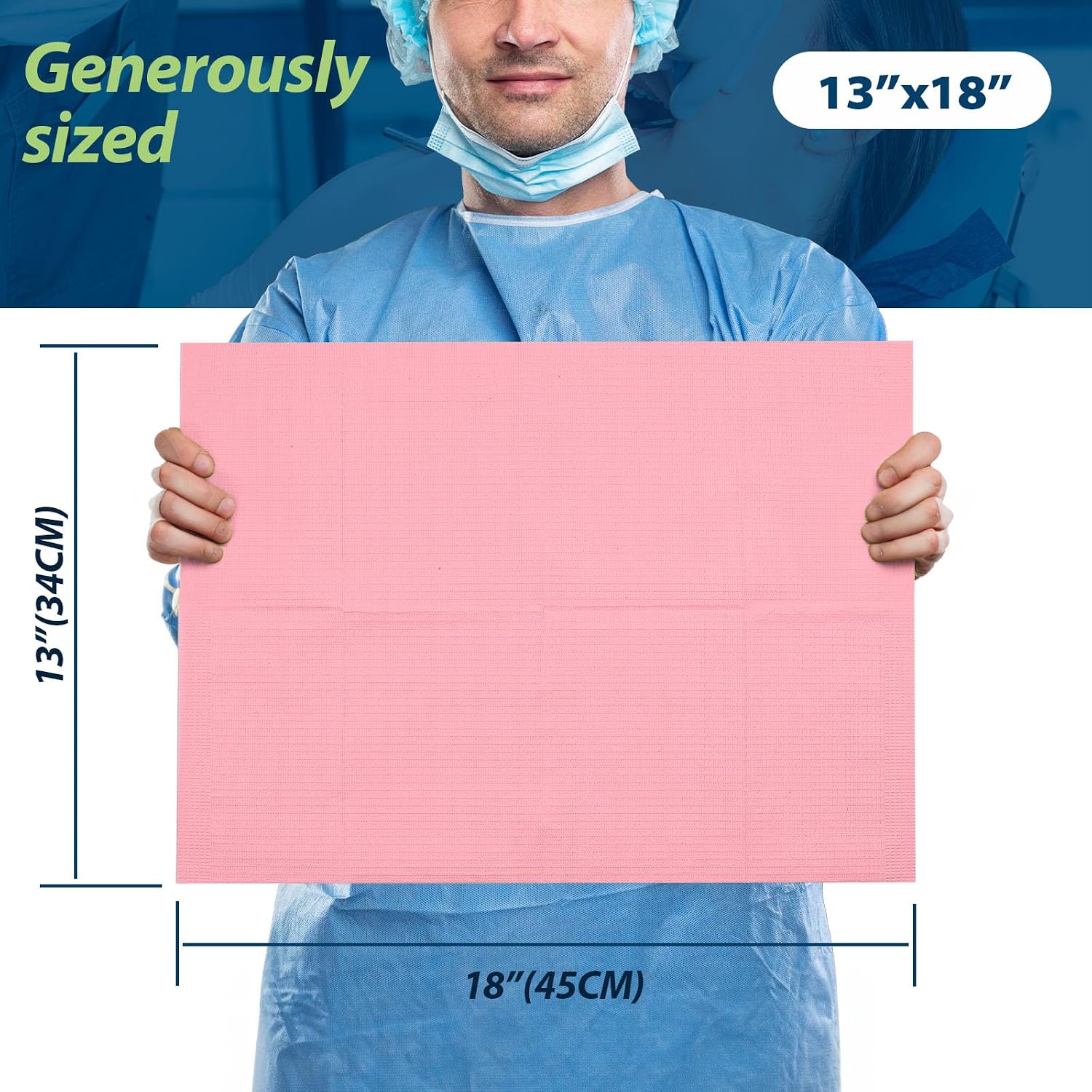 500 Pcs Dental Scudo 3Ply Dental Bibs Disposable Waterproof Tattoo Bib Sheet 7.2g | Dentist or Medical Tray Cover and Nail Table Cover 13" x 18" | Pink
