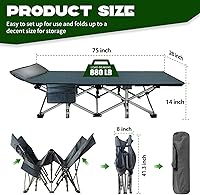 Vista 5 de NAIZEA Folding Camping Cots for Adults, Portable Cot with Mattress Heavy Duty Outdoor Bed with Carry Bag 1200d Oxford Cloth Sleeping Cots for