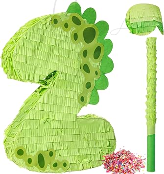 Poen 16 Inch Dinosaur Pinata Number 1 2 3 4 5 6 7 8 9 for Kids Birthday Party Cute Dino Pinata with Blindfold Stick and Confetti for Boys Girls Dinosaur Birthday Animal Theme Baby Shower Decor2