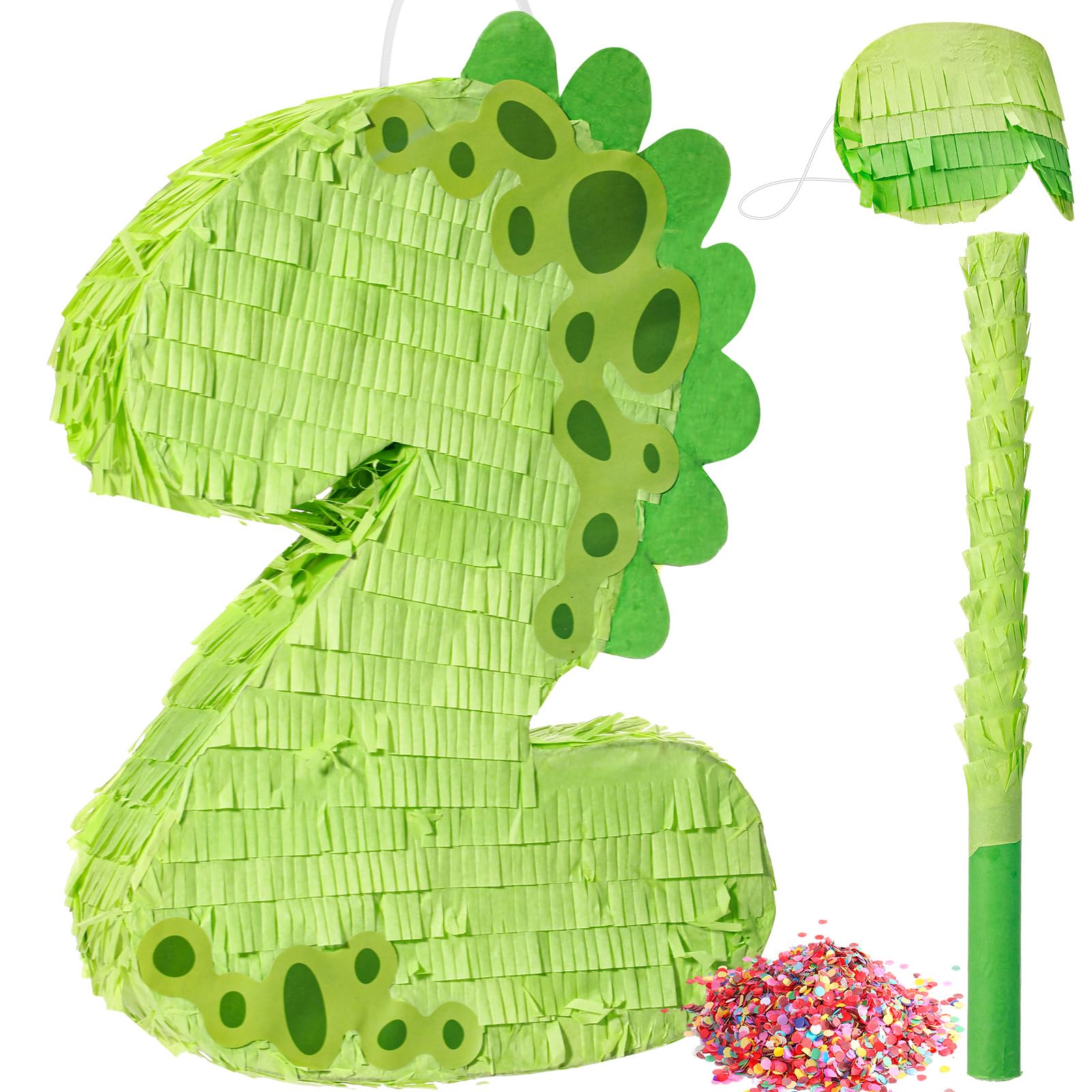 Poen 16 Inch Dinosaur Piñata Number 2 for Kids Birthday Party Cute Dino Piñata with Blindfold Stick and Confetti for Boys Girls Dinosaur Birthday Animal Theme Baby Shower Decor