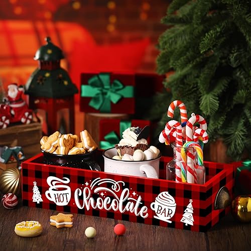 Miniatura 8 de Soaoo Caja de almacenamiento de madera con barra de cacao caliente, decoración navideña, cacao caliente, lindos cubos de almacenamiento de madera,