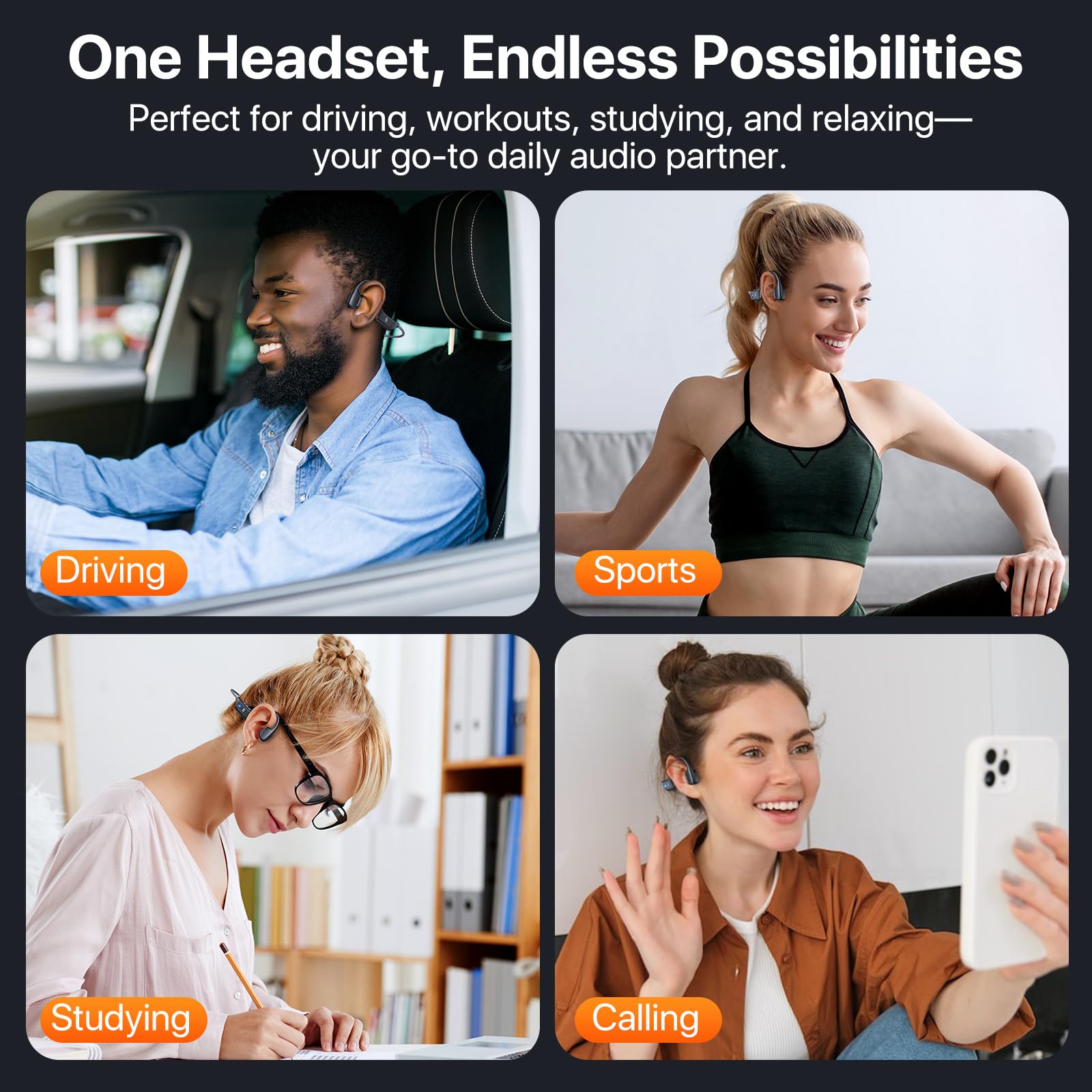 Cuffie a conduzione ossea, cuffie wireless a orecchio aperto, 10 ore di riproduzione, Bluetooth 5.4, cuffie sportive leggere con connessione stabile, cuffie da corsa a prova di sudore, per allenamento
