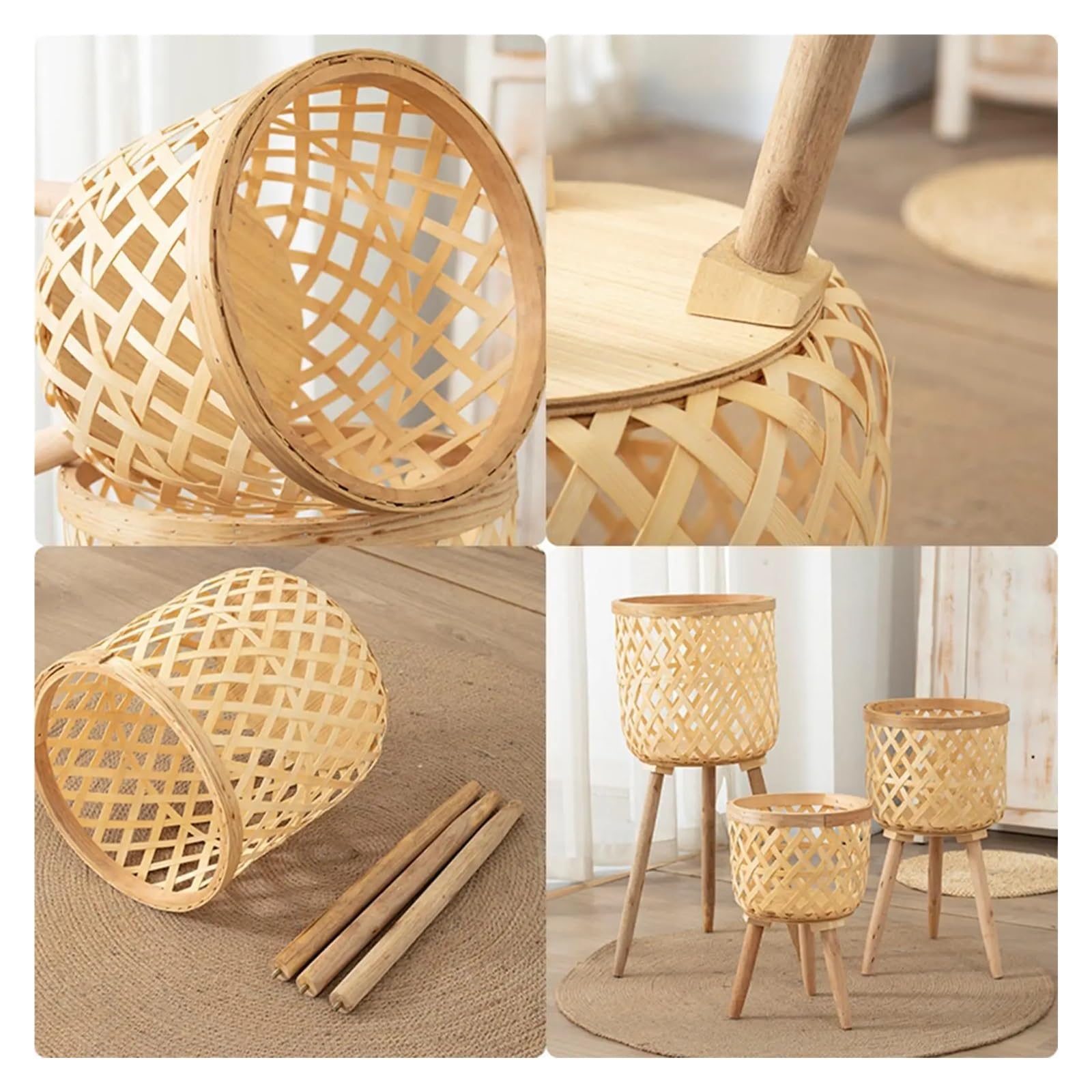 Wiklinowy kosz piknikowy, Hand Woven Wooden Flower Pot Beige 21.5x21.5x32.5cm For Indoor Outdoor Plants
