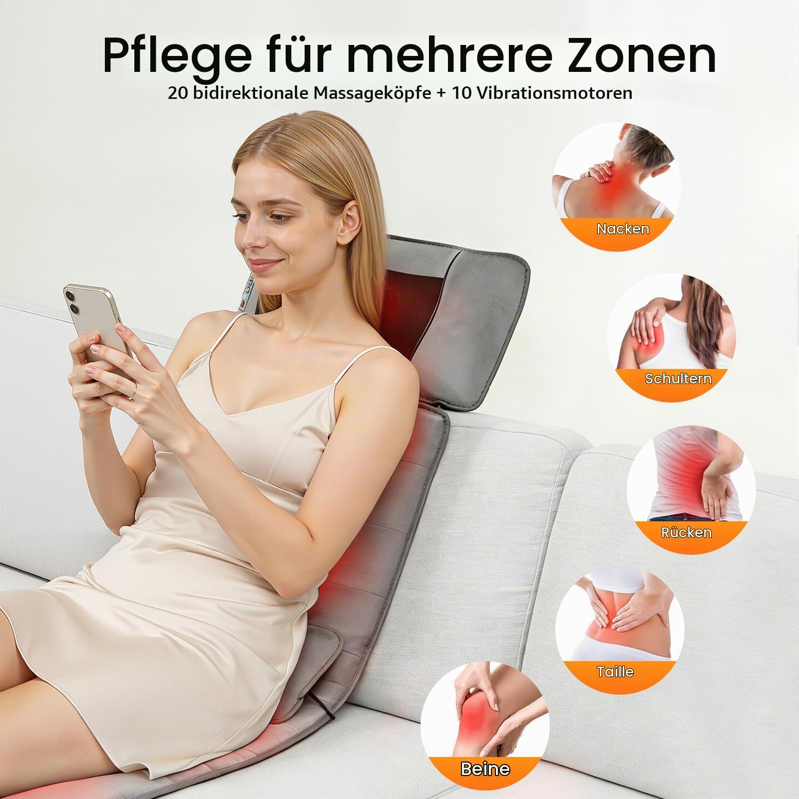 Massagematte Ganzkörper Massagekissen 9 Arten Massage-Modus Ganzkörpermassagematte mit Heizfunktion,Timing-Funktion,für Nacken, Rücken,Taille, Hüften