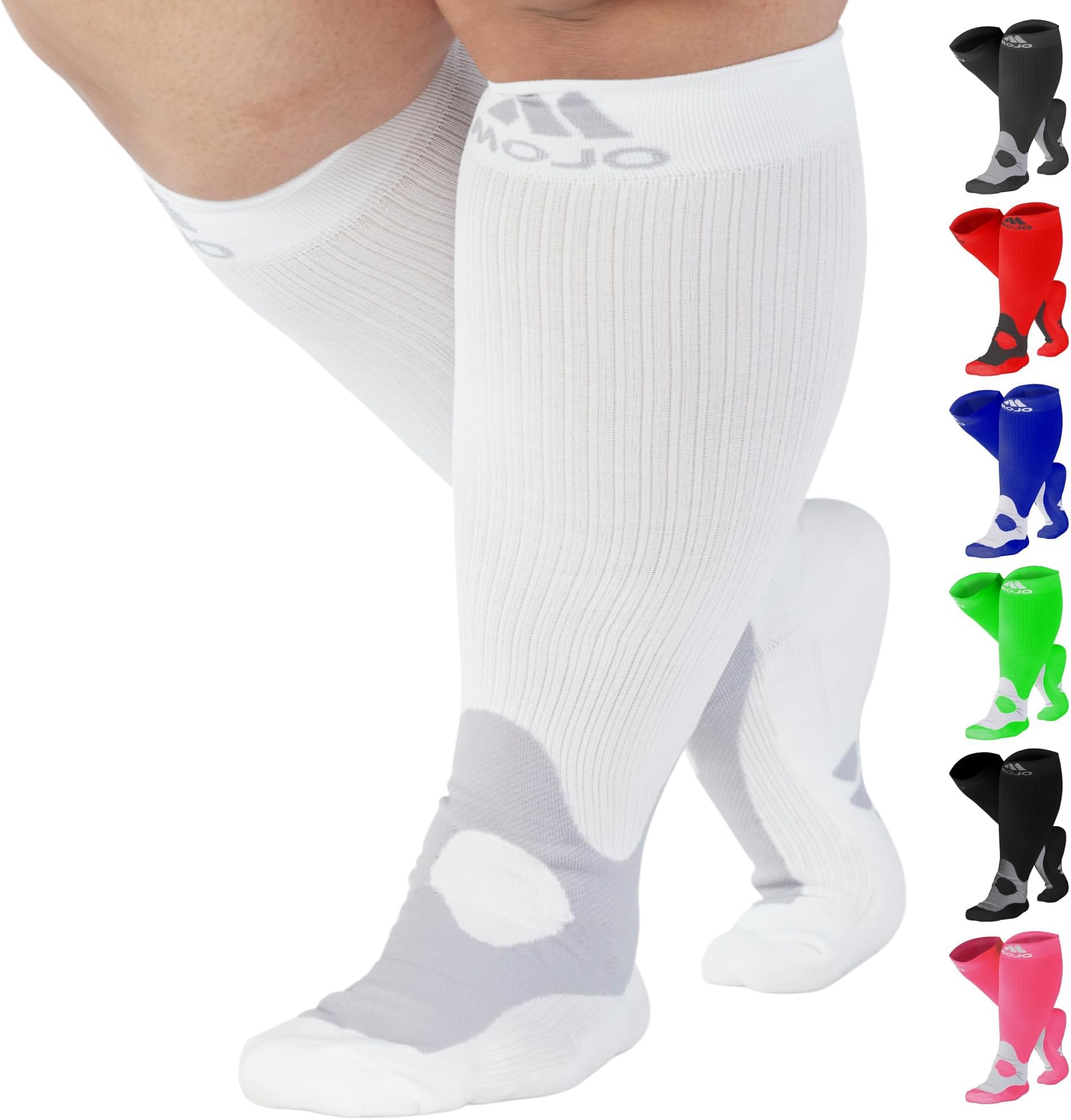 Mojo Compression Socks 20-30mmHg Unisex Sport Compression Stockings White Large A601WH3