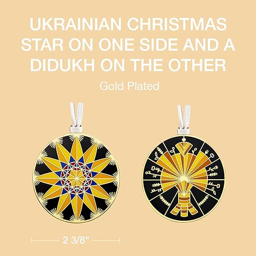 Miniatura 9 de Adorno colgante de Navidad ucraniano, chapado en oro, diseño de doble cara por artistas ucranianos VikaVita - Adorno de Navidad 2023 por Dissent Pins