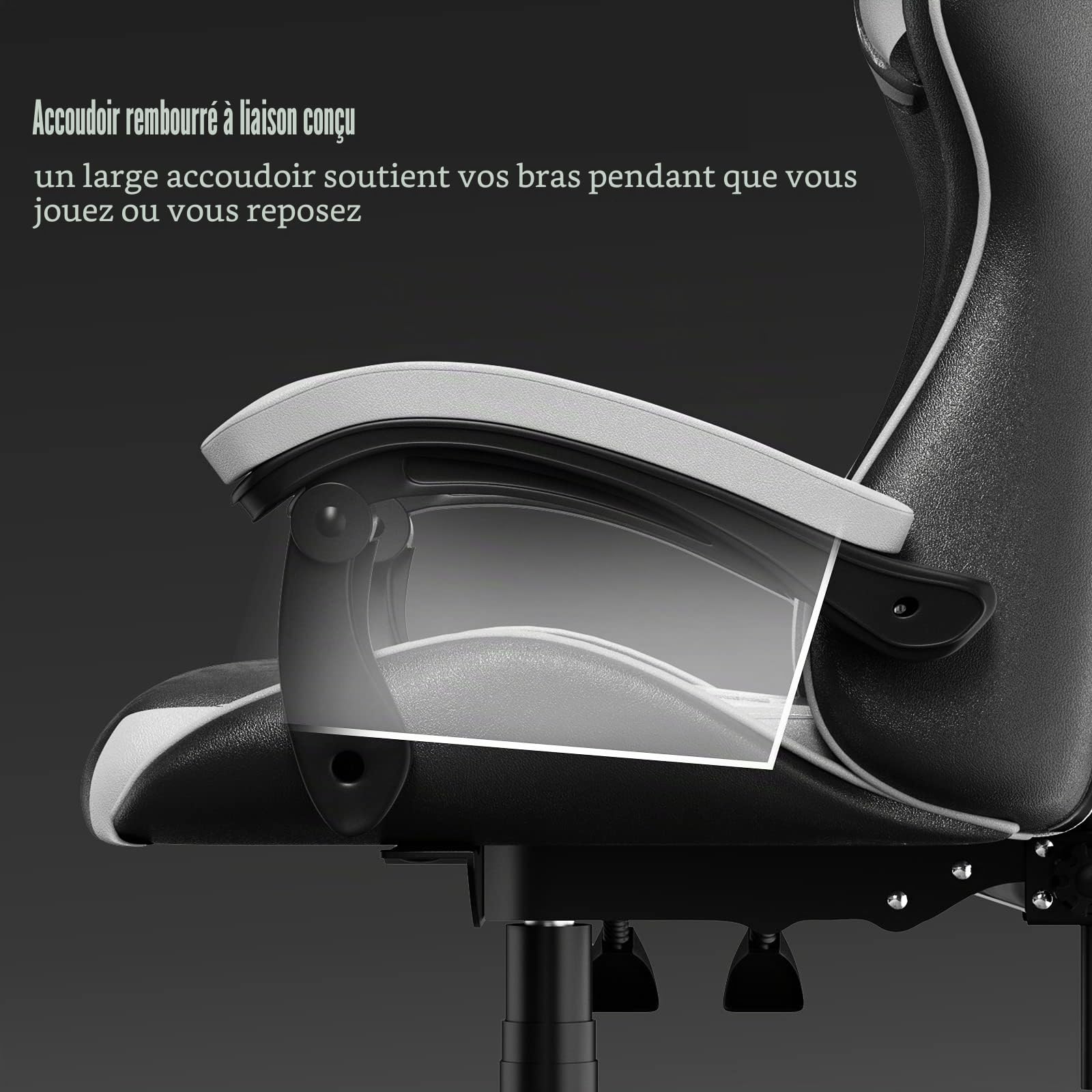bigzzia Chaise Gaming,Ergonomique PU Cuir Chaise Bureau,Hauteur Réglable,avec Lombaire&Appui-Tête Appui,Dossier Inclinable à 155°,Fauteuil Gaming Adultes Enfants (Blanc)