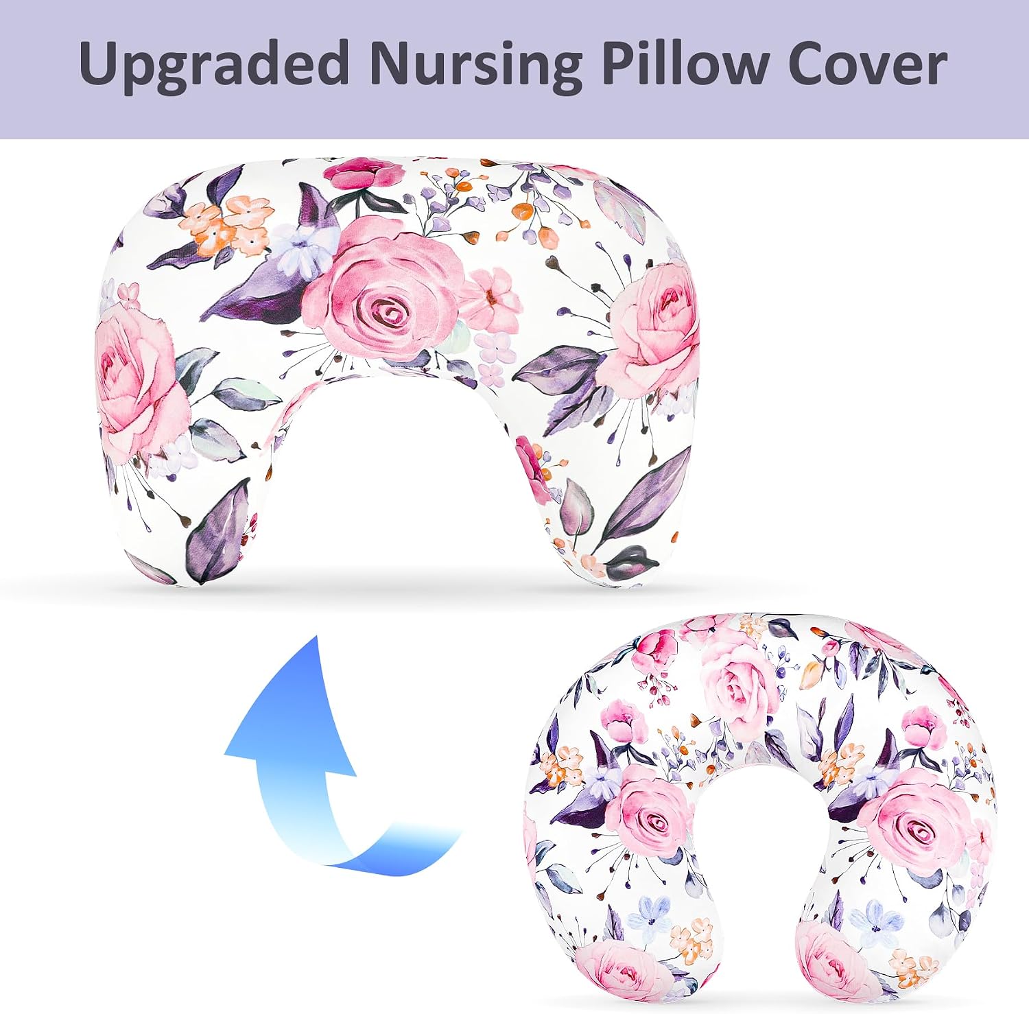 Pea Pod Nursing Pillow Cover, Soft Stretchy Nursing Cover for New-Designed Breastfeeding Pillow, Removable Feeding Slipover for Baby Boy and Girls, Pink Floral Pattern