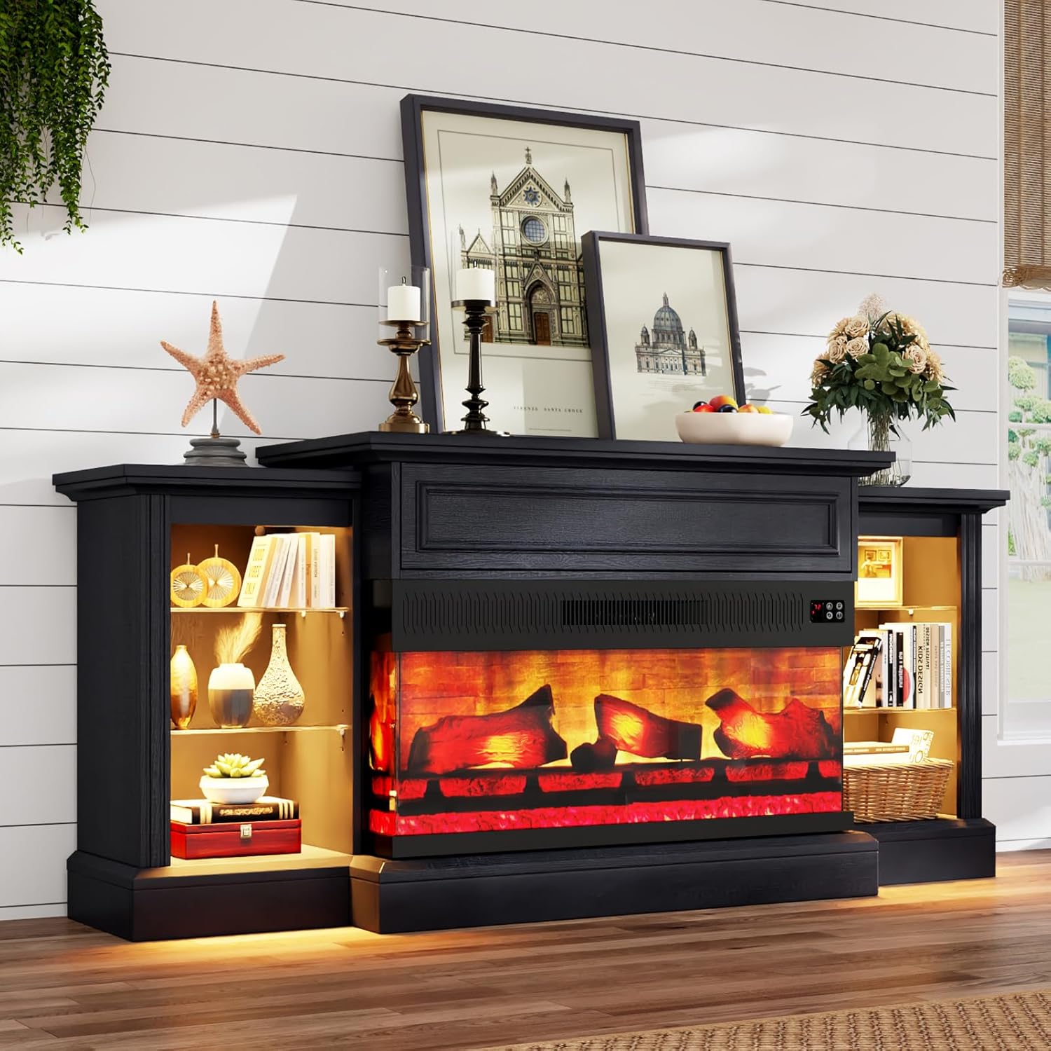 Amazon.com: AMERLIFE 70" Electric Fireplace with Mantel, Farmhouse 3 ...
