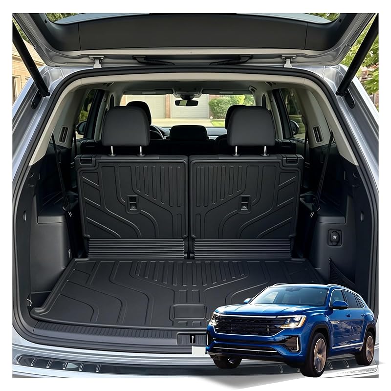 Forro de porta-malas com protetores de encosto Gygy em TPE para Volkswagen Atlas 2018–2026, 6 ou 7 lugares