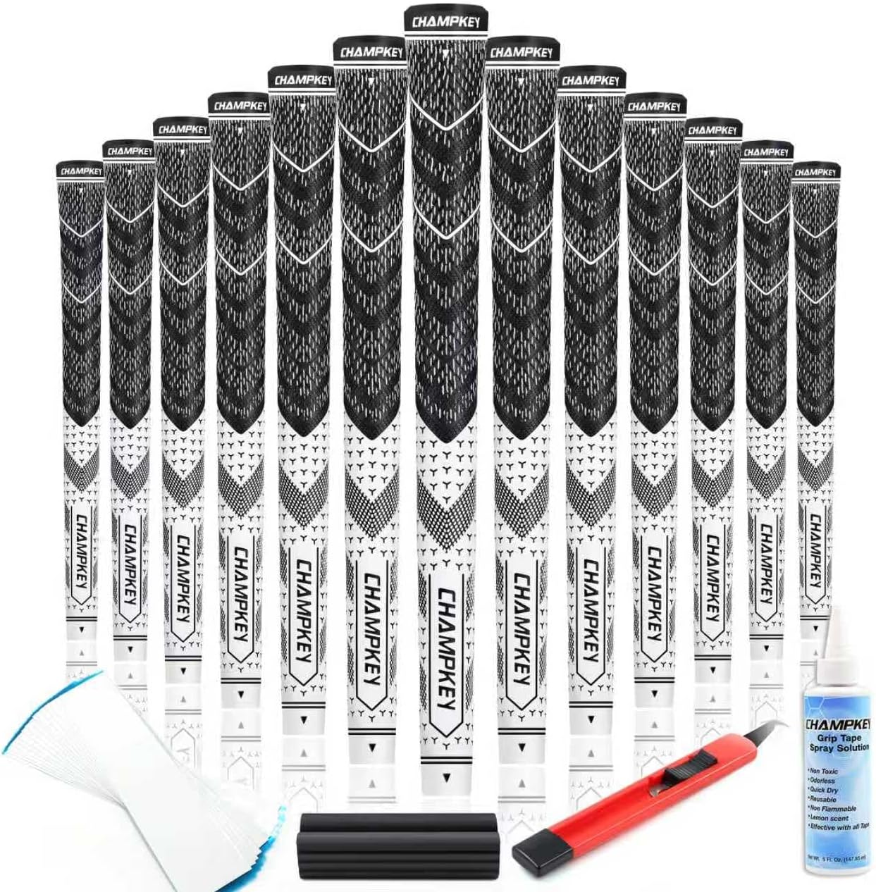 CHAMPKEY Half Cord Golf Grips 13 Pack with Golf Grip Kit - All Weather Performance Golf Club Grips - High Traction and Feedback Golf Grips for Men