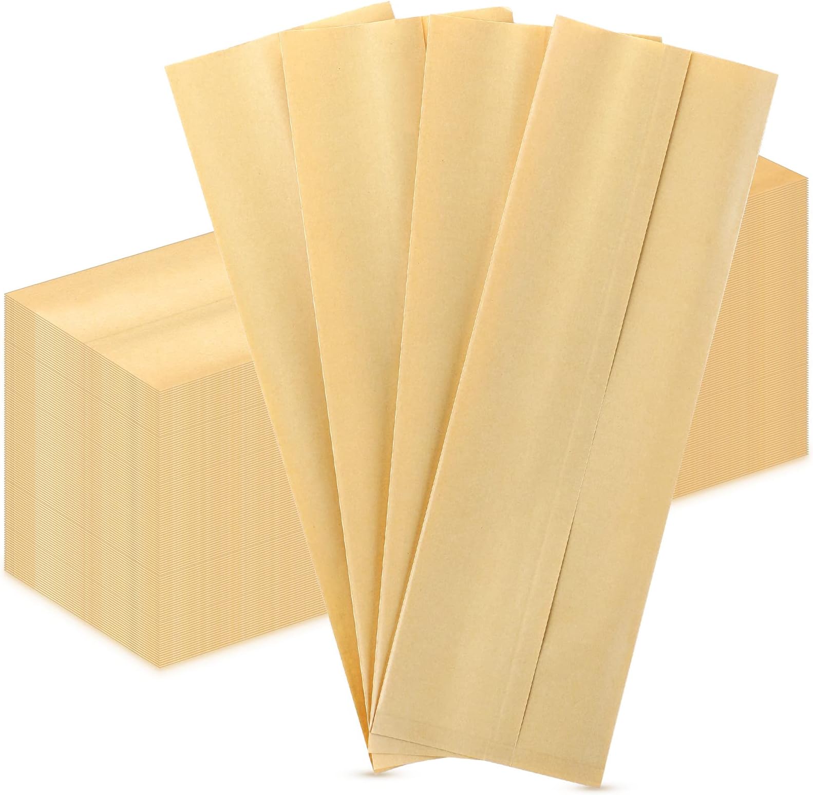 Kraft Paper Bags 200 Pack, Grease-Resistant Churro Cutlery Sleeves, Disposable Food-Safe Brown Paper for Cookies Candy Bakery Utensils, Flat 25 * 8cm Wraps, Brown