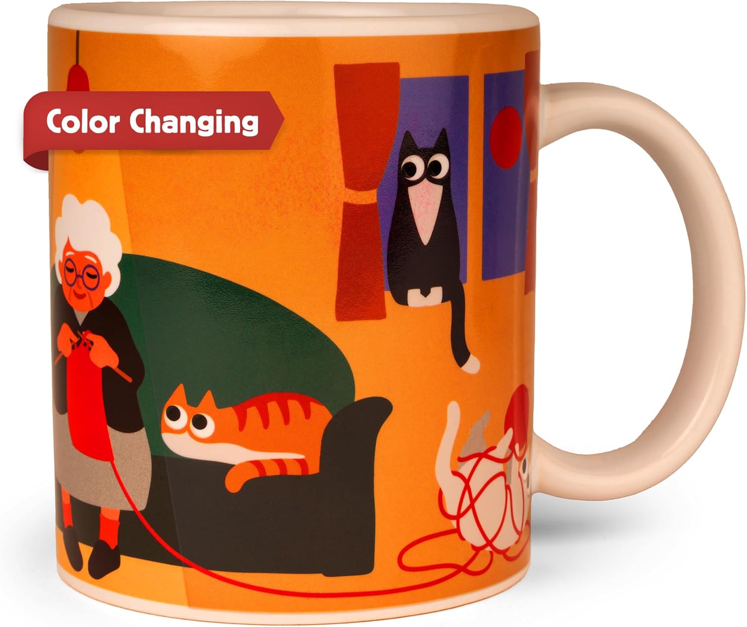 Kikkerland Cat Lady Morphing Mug – Color Changing Cup Reacts to Heat – Fun Gift for Coffee, Hot Cocoa, & Hot Beverages