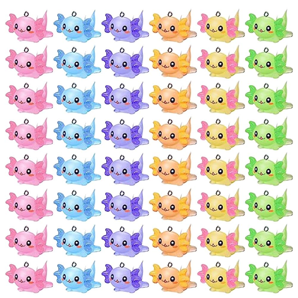 Xptieeck 48 PCS Animal Charms Axolotl Resin Charms For Jewelry Making Tiny Resin Animals Resin Figures Miniature Axolotl Ornament Easy To Use