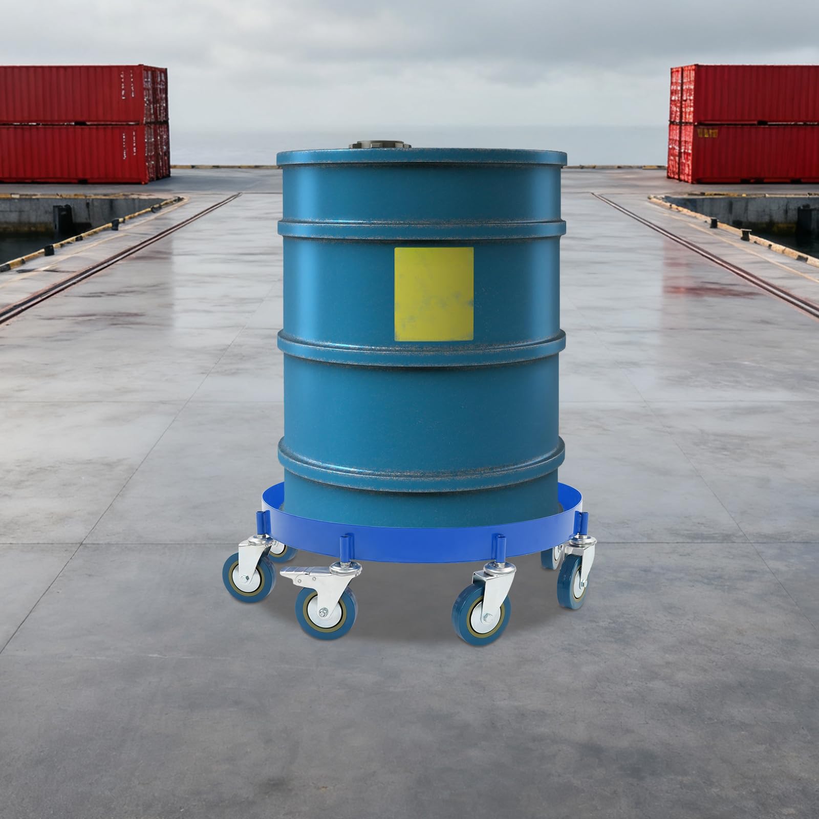 Rodillo de transporte redondo de acero Q235 de 200 L, resistente hasta 907 kg, tabla de metal con 8 ruedas universales para barril de metal, barril, macetas, macetas, 62 x 20 cm (azul)