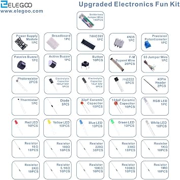 ELEGOO Upgraded 300+ Electronics Fun Learning Set Compatible with Arduino IDE Power supply module potentiometer jumper cable resistors breadboard etc for maker & DIY projects