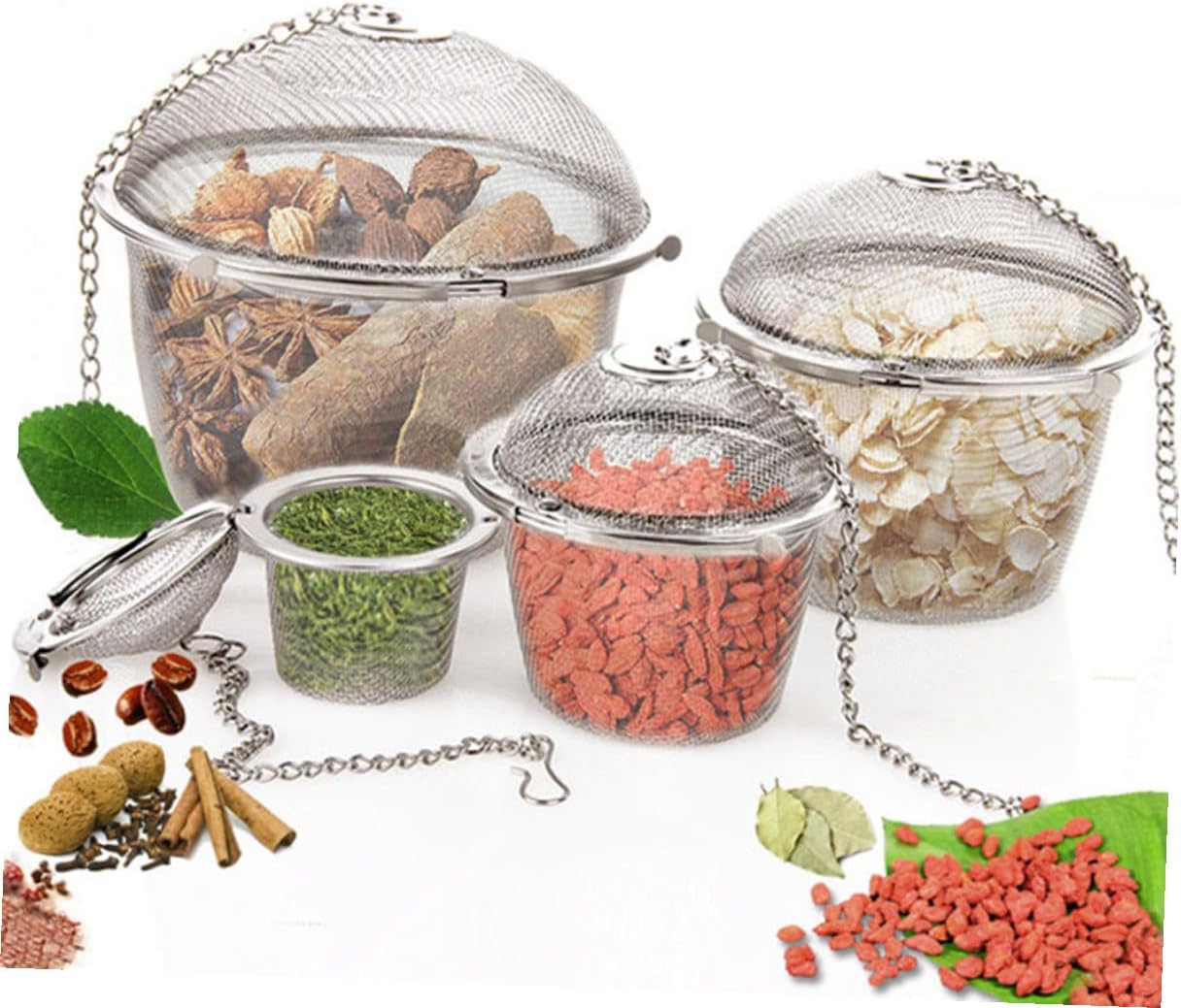 Stainless Steel Tea Infuser Medium Fine Mesh Reusable Loose Leaf Strainer with Lid Extended Chain Hook for Herbal Tea Coffee Brewing