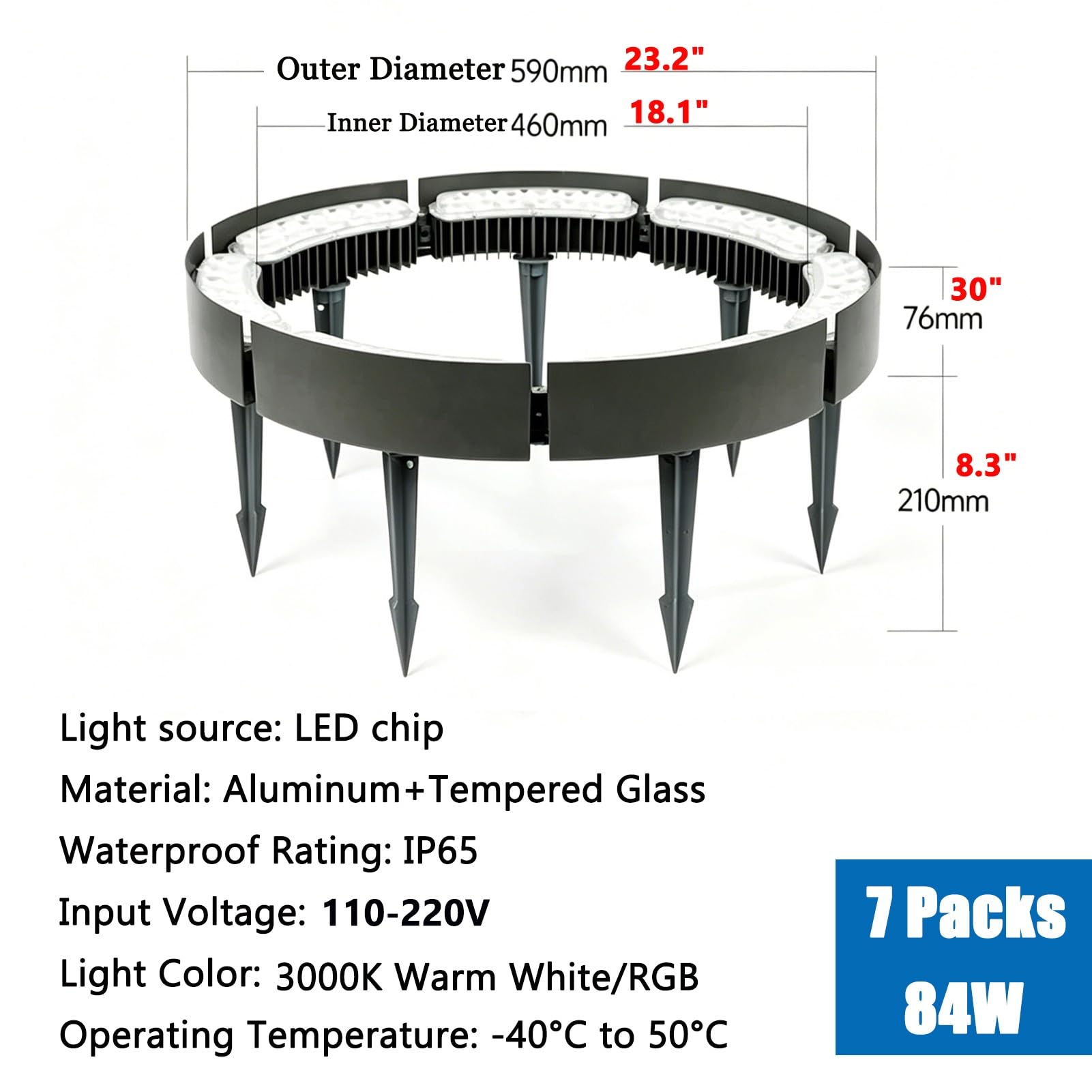 Oświetlenie pierścieniowe LED na zewnątrz, wodoodporne reflektory krajobrazowe z palmami IP65 do patio ogrodowej ścieżki(Red,7 Packs)